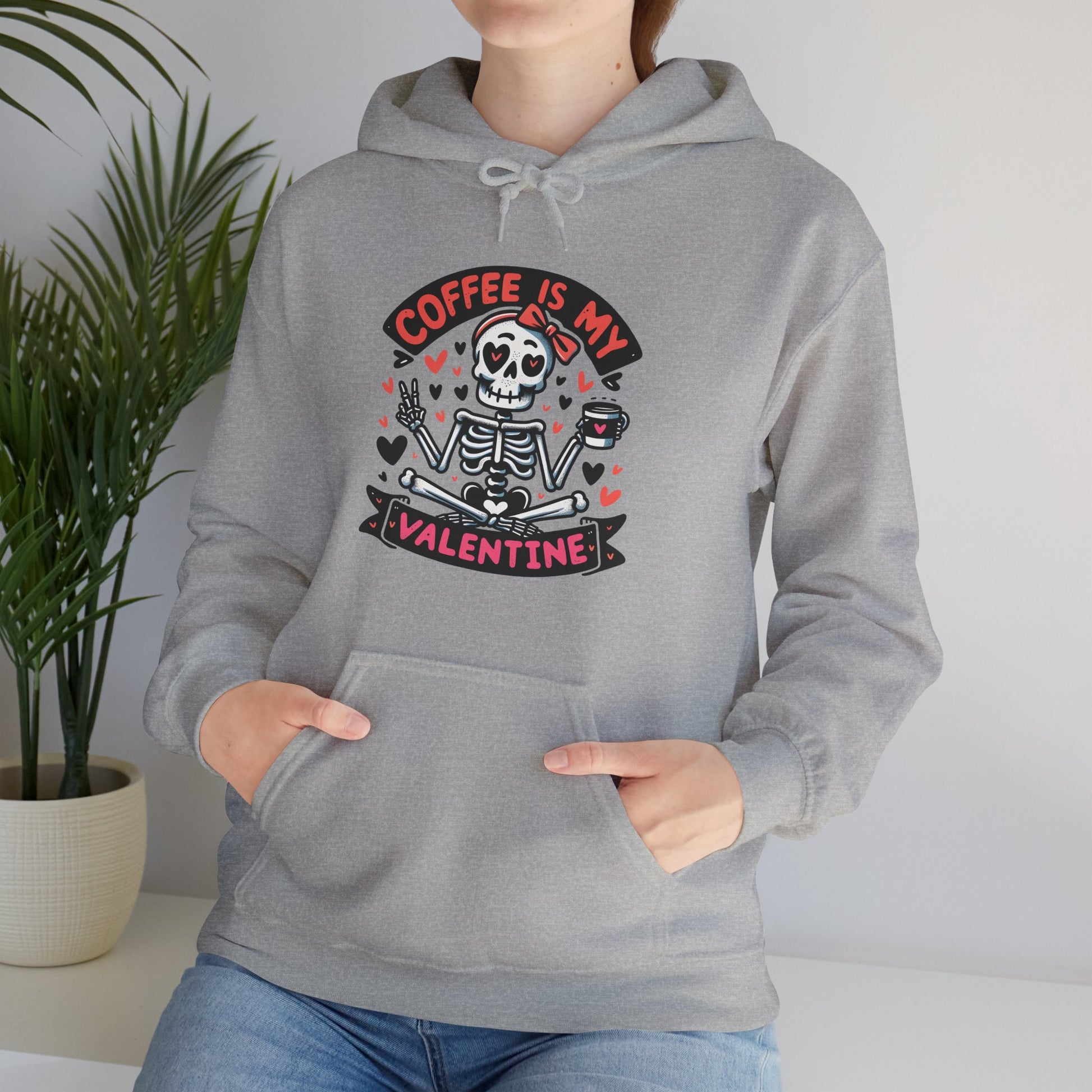 Coffee is My Valentine Hoodie, Valentine's Day Gift, Cute Skeleton Design