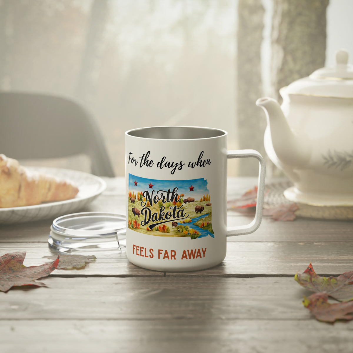 North Dakota feels far away Insulated Coffee Mug, Missing North Dakota Coffee tumbler, Homesick Mug