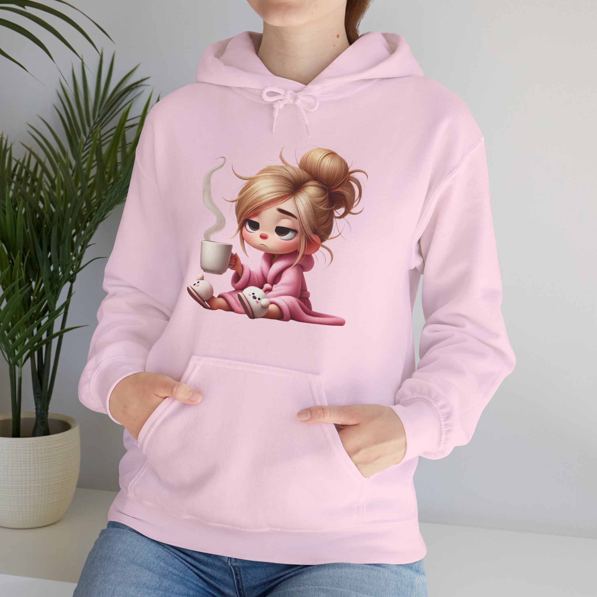Cozy Illustration Hooded Sweatshirt, Relaxing Hoodie for Coffee Lovers