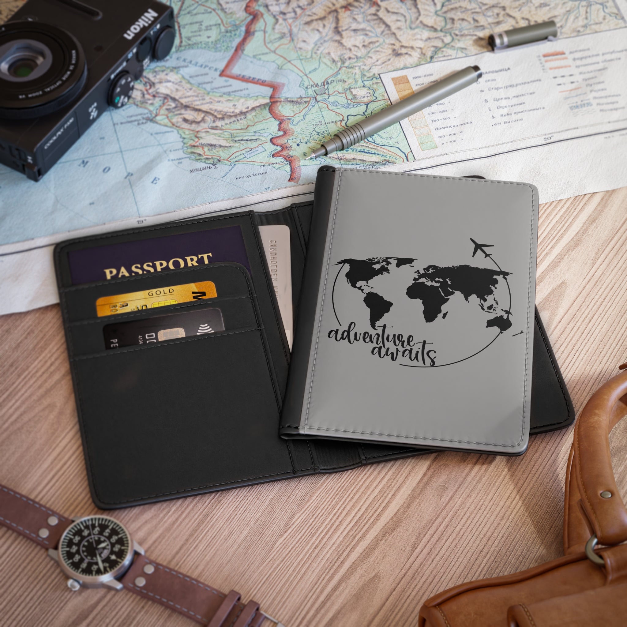 Adventure Awaits Passport Cover, Cute Travel Wallet for Women/Men, Holiday Travel Gift, Passport Holder, Travel Document Organizer