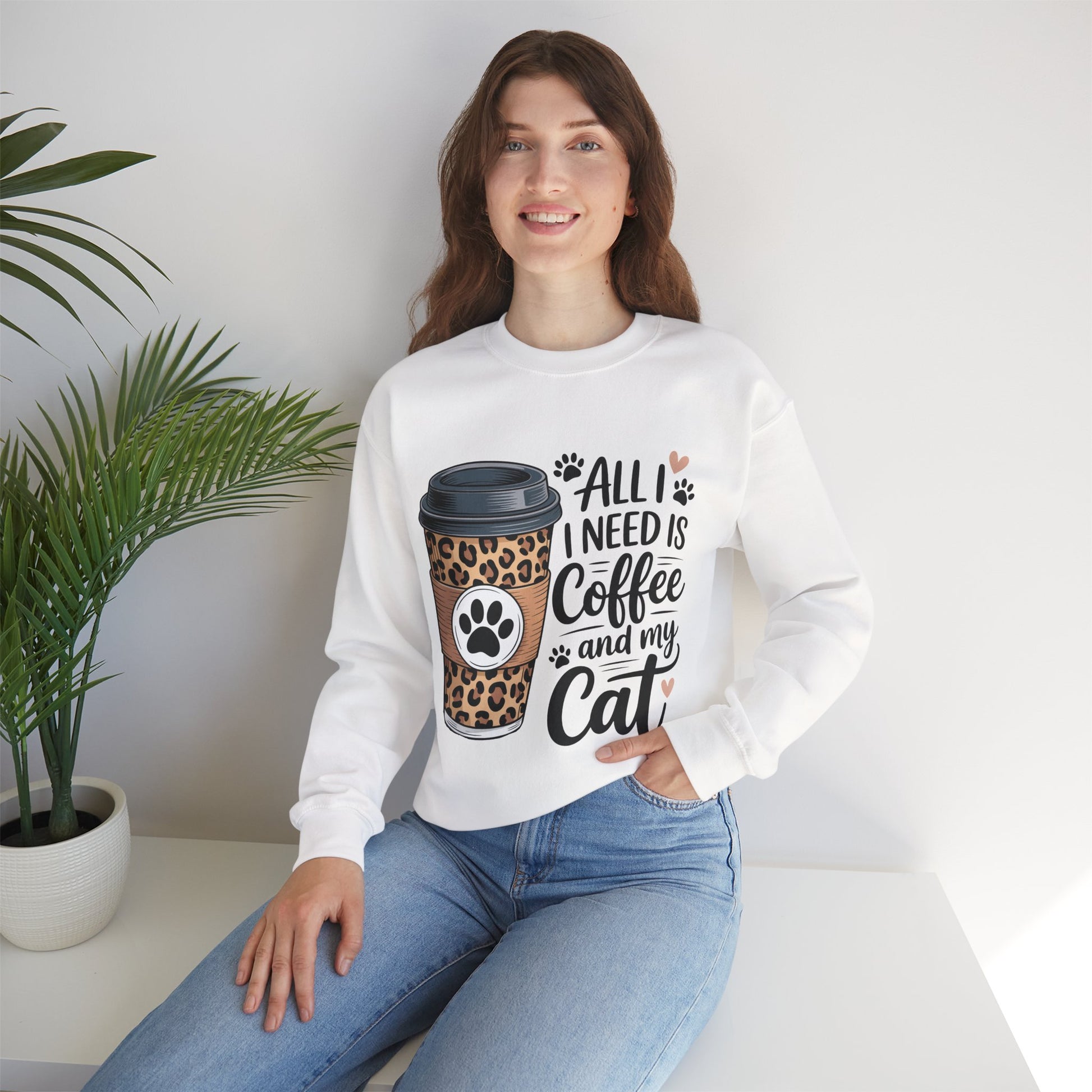 Coffee & Cat Lover Sweatshirt, Animal Lover Crewneck, All I need is Coffee and my cat Sweatshirt
