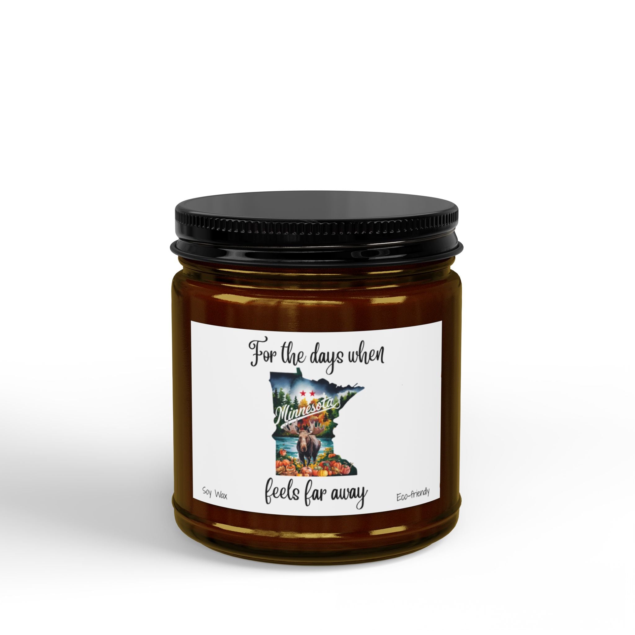 When Minnesota feels far away, Homesick Minnesota Gift, State Candle, Minnesota Souvenir, Scented Soy Candles Black Lid, Eco-friendly Gift