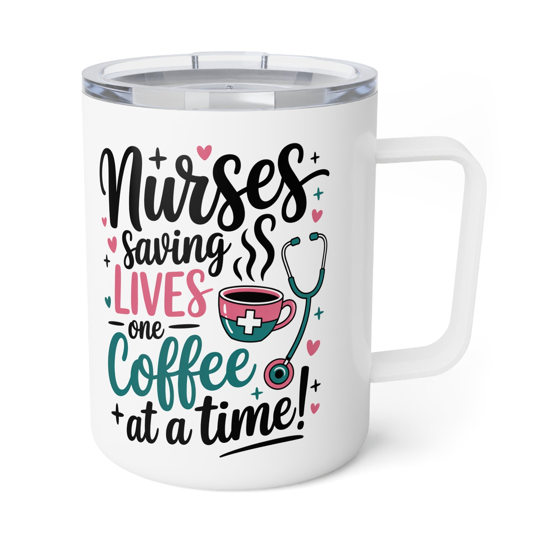 Nurses Save Lives One Coffee at a Time Insulated Travel Mug, Funny Nurse Coffee Cup, Healthcare Worker Mug