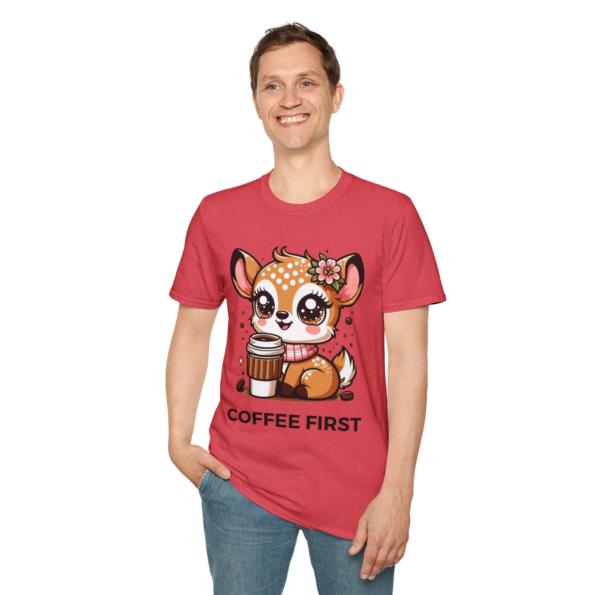 Coffee First Cute Baby Deer Unisex Softstyle T-Shirt