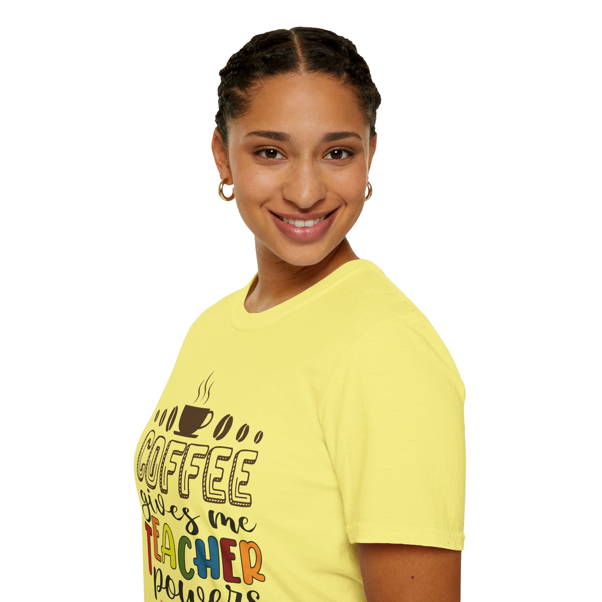 Coffee gives me Teacher Powers T-Shirt, Unisex Teacher Softstyle T-Shirt, Educator coffee lovers T-Shirt