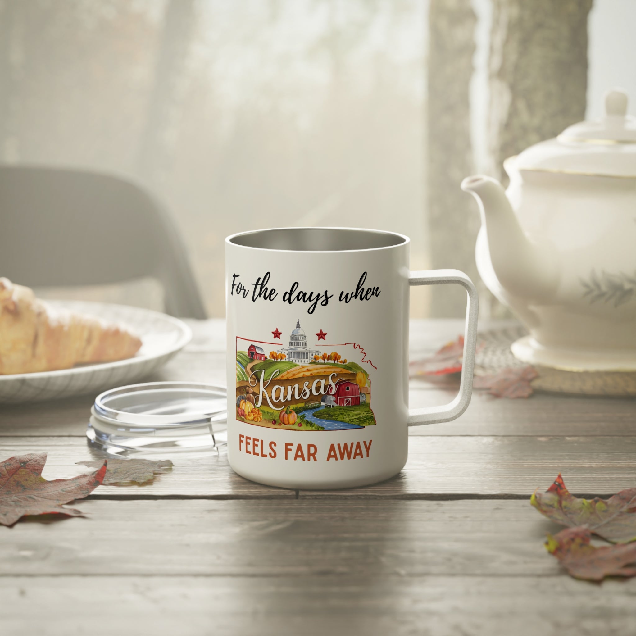 Kansas feels far away Insulated Coffee Mug, Missing Kansas Coffee tumbler, Homesick Mug