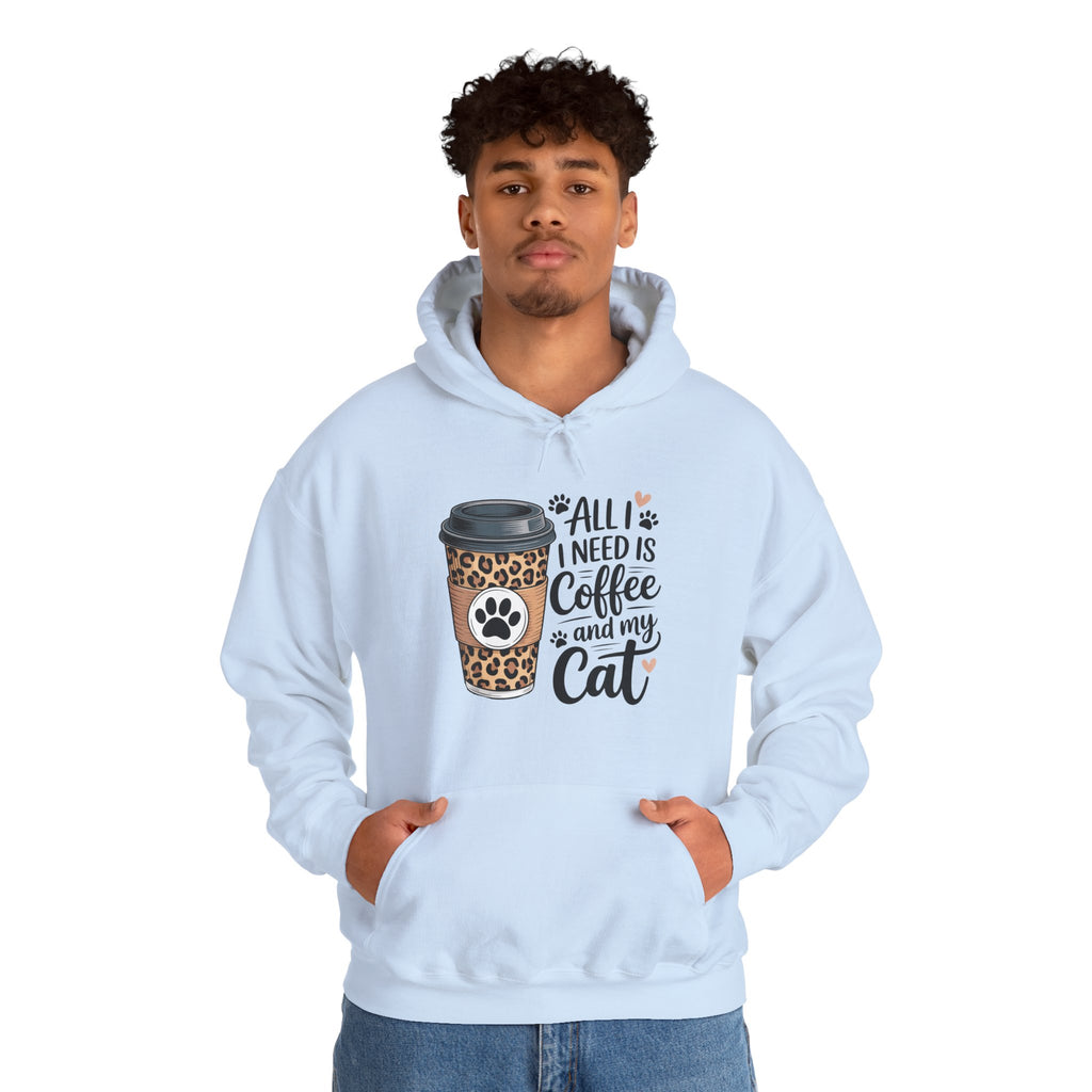 Coffee and Cat Lover Hoodie, All I need is Coffee and my cat Unisex Heavy Blend Sweatshirt, Hoodie for Coffee Lovers, Cute Hoodie