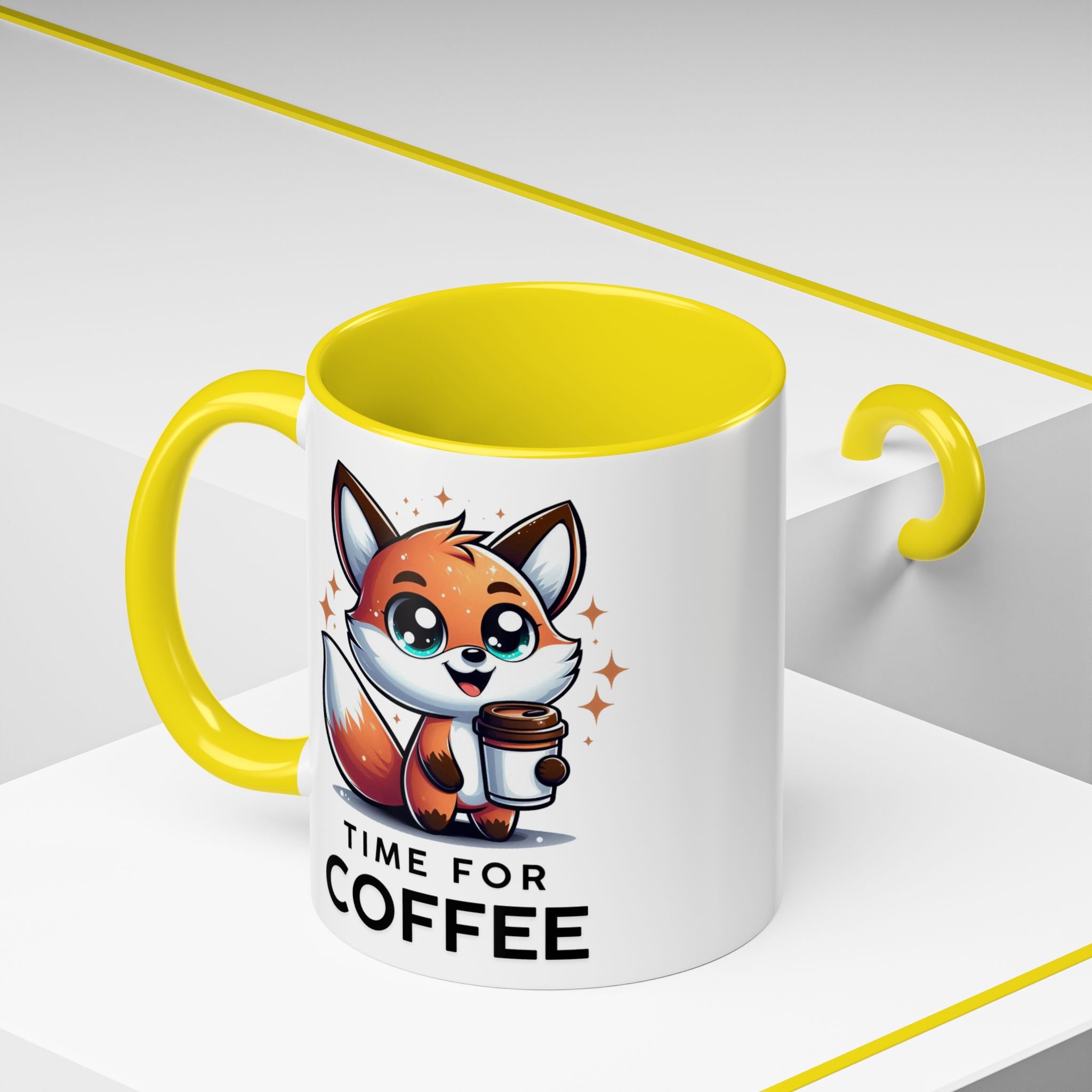 Cute Fox Coffee Mug - Time for Coffee, Animal Lover Gift, Fun Kitchenware, Personalize for Birthdays, Office Decor