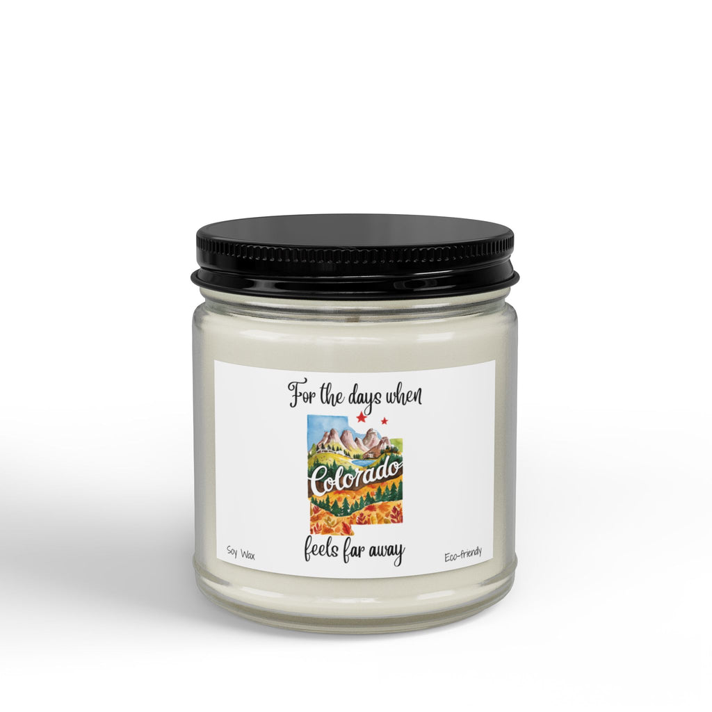 For the days when Colorado feels far away, Homesick Colorado Gift, State Candle, Souvenir, Scented Soy Candles Black Lid, Eco-friendly Gift