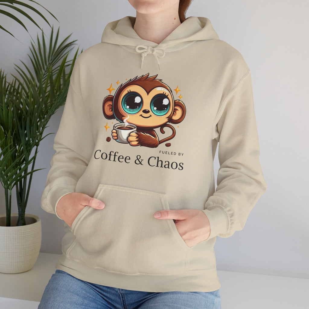 Coffee & Chaos Hoodie, Unisex Sweatshirt, Cute Monkey Hoodie, Fun Coffee Sweatshirt, Comfy Casual Hoodie, Gift for Coffee Lovers