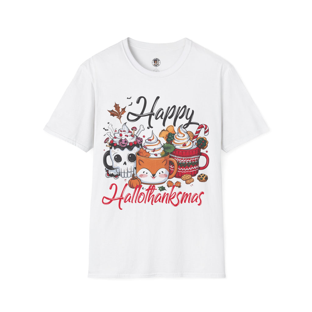 Happy Hallothanksmas Unisex Softstyle T-Shirt | Cute Holiday Tee, Fall Shirt, Halloween Christmas Shirt