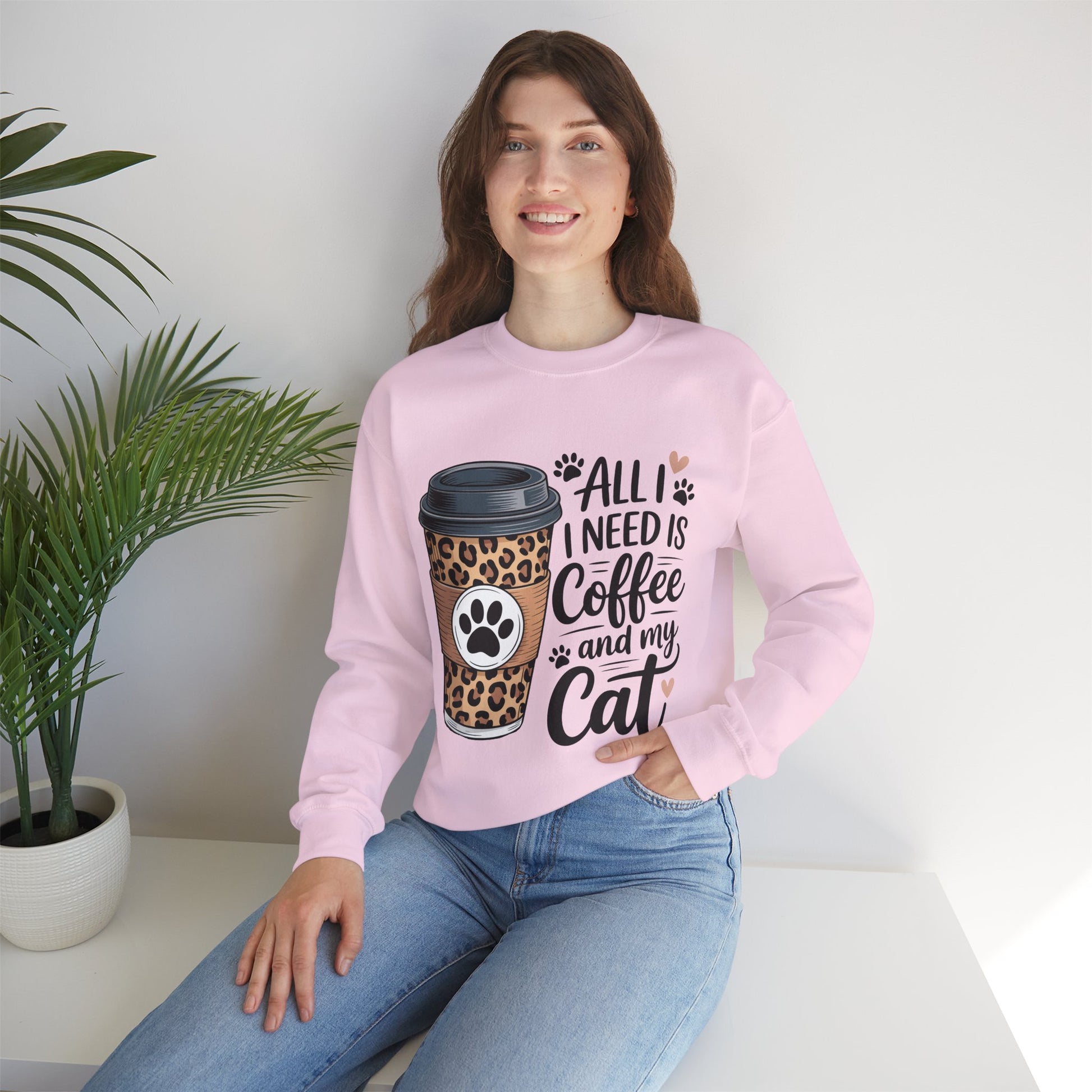 Coffee & Cat Lover Sweatshirt, Animal Lover Crewneck, All I need is Coffee and my cat Sweatshirt