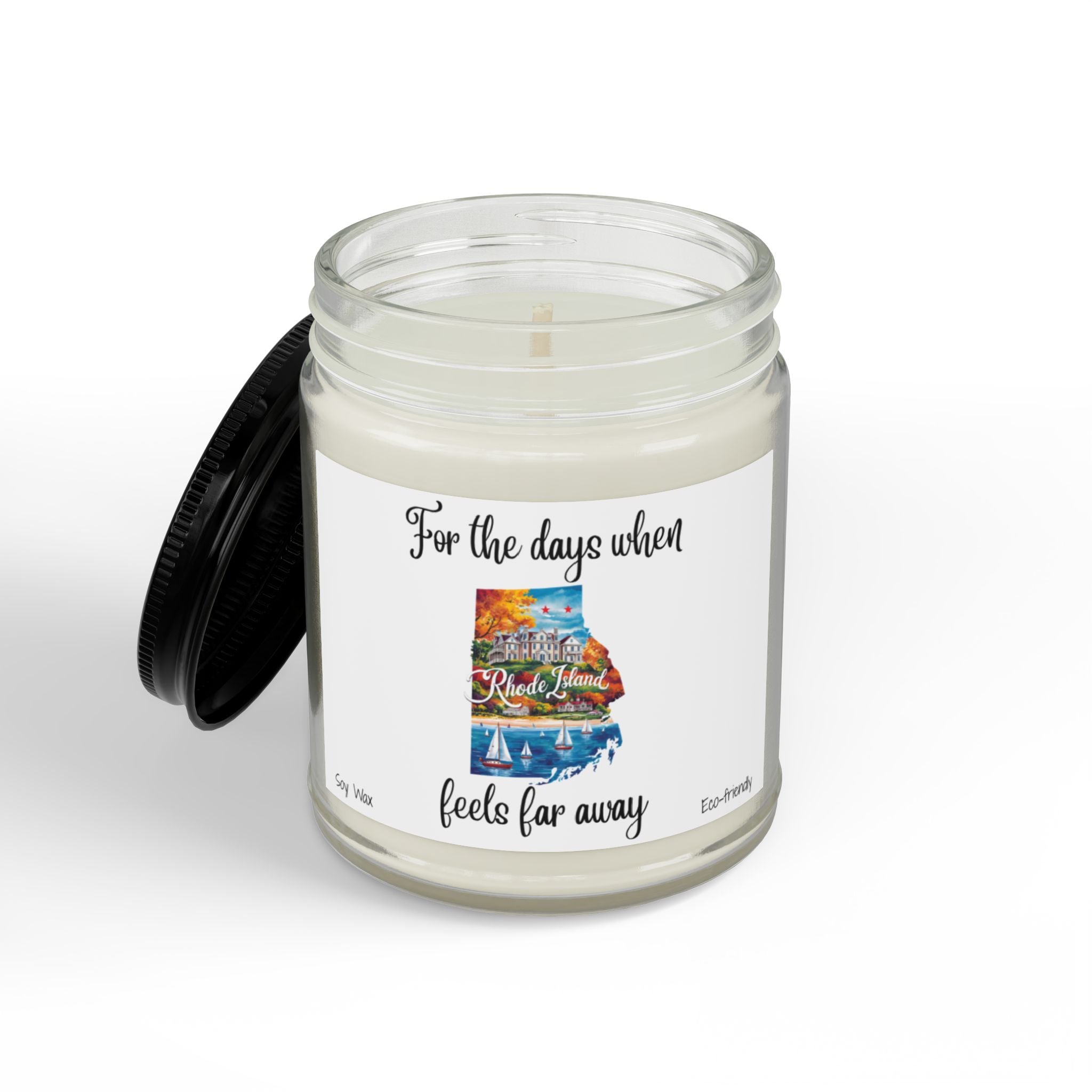 When Rhode Island feels far away, Homesick Rhode Island Gift, State Candle, Travel Gift, Scented Soy Candles Black Lid, Eco-friendly Gift