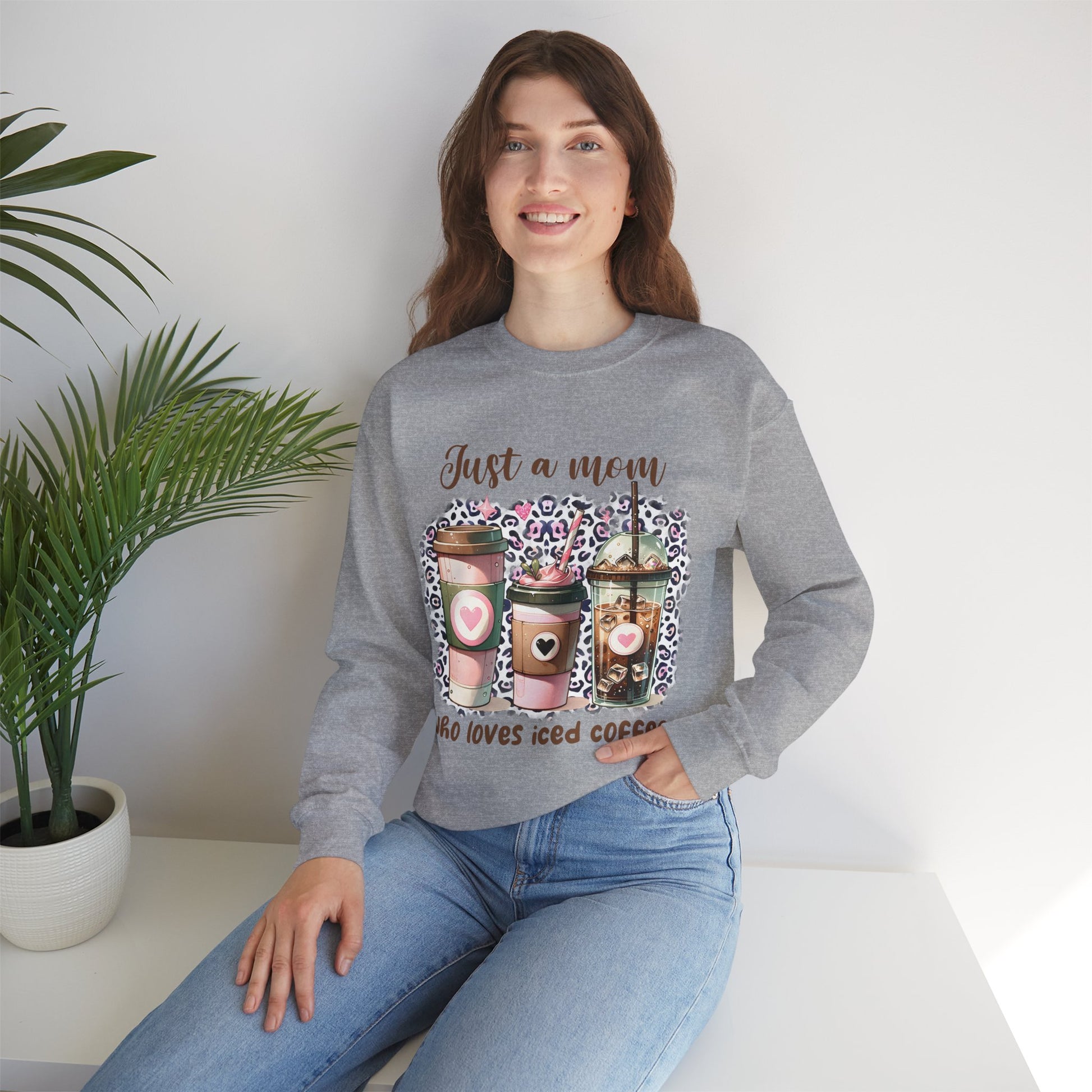 Just a mom who loves iced Coffee Sweatshirt, Coffee Lovers Heavy Blend™ Crewneck Sweatshirt