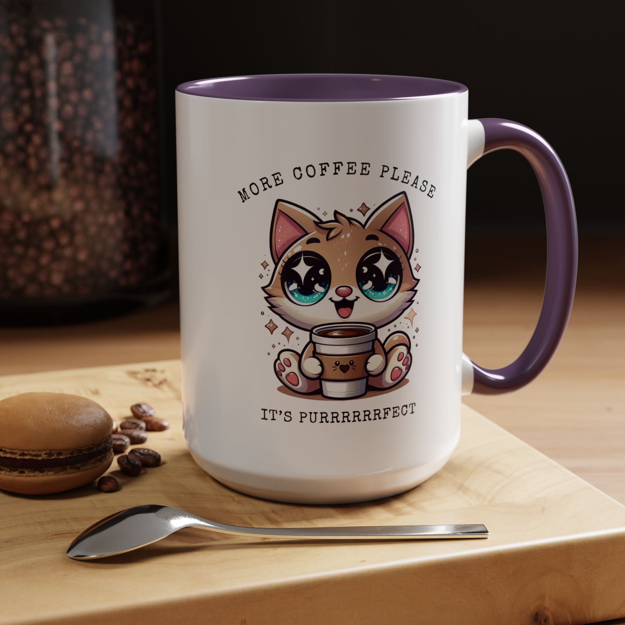 Cute Cat Coffee Mug - More Coffee Please, Adorable Gift for Cat Lovers, Fun Kitchen Decor, Perfect for Birthdays or Holidays