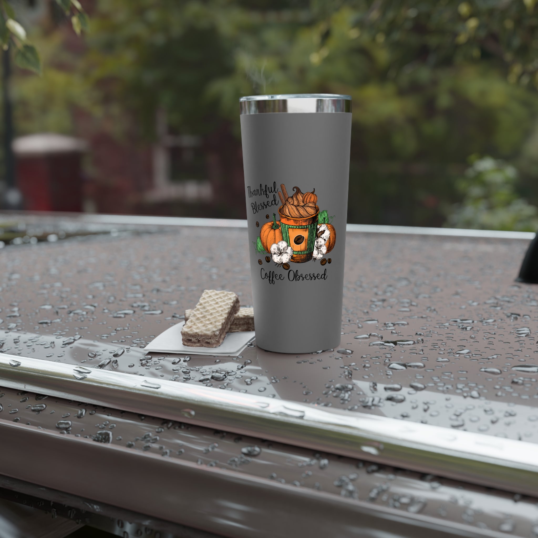 Thankful & Coffee Obsessed Tumbler - Perfect Fall Gift, Travel Mug, Insulated Beverage Container, Thanksgiving Cup, Seasonal Drinkware