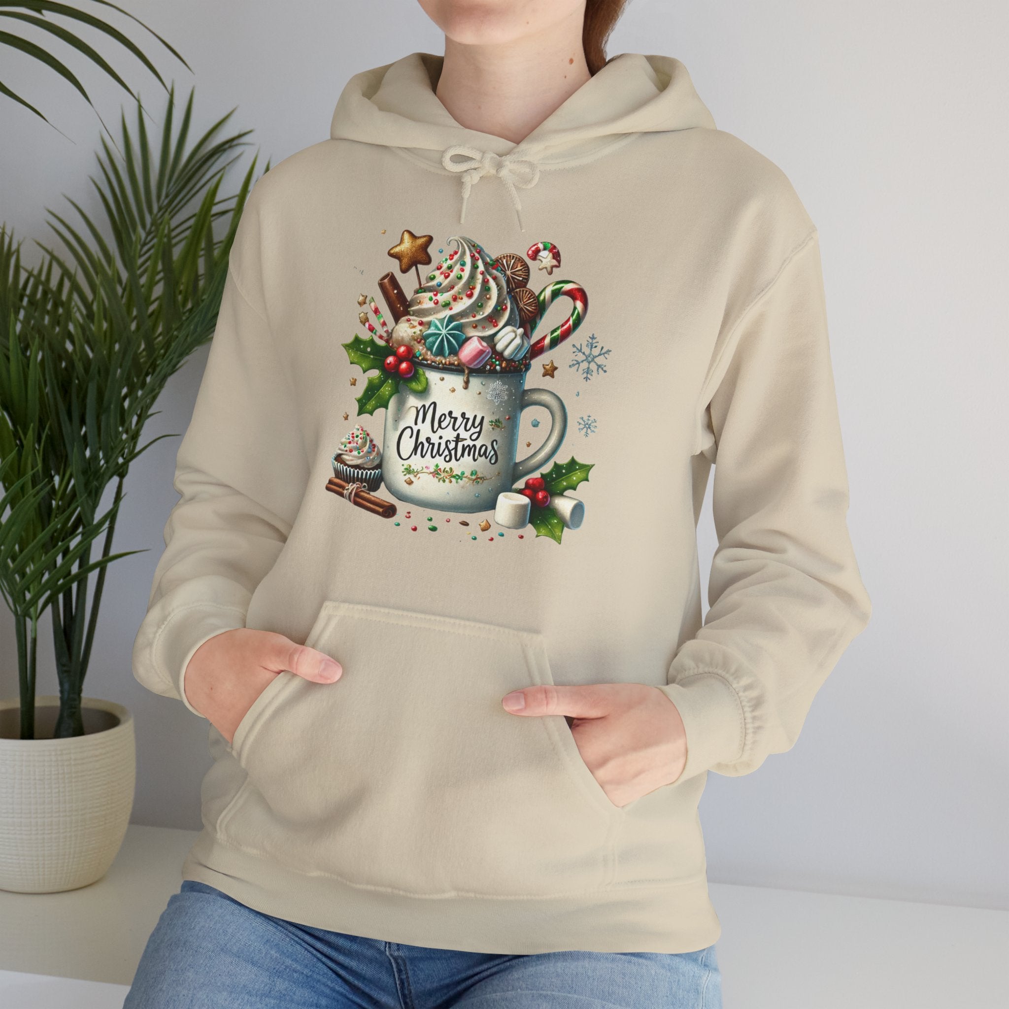 Merry Christmas Hooded Sweatshirt, Cozy Holiday Pullover, Unisex Christmas Sweater, Festive Gift Idea, Winter Warmth