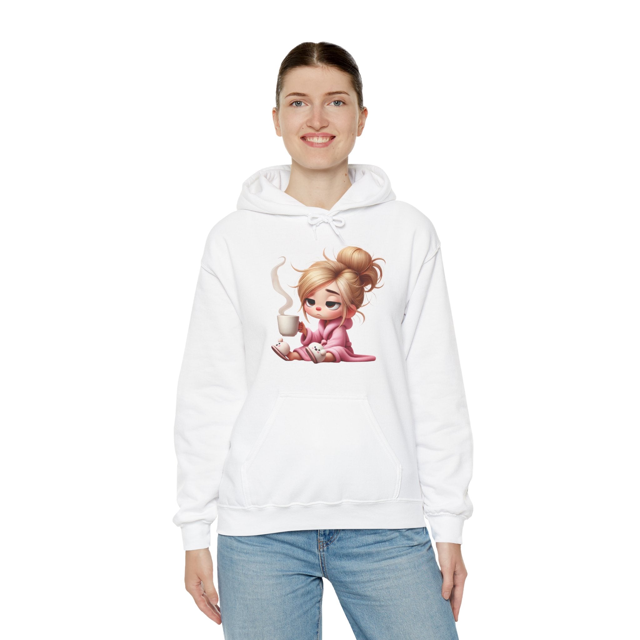 Cozy Illustration Hooded Sweatshirt, Relaxing Hoodie for Coffee Lovers