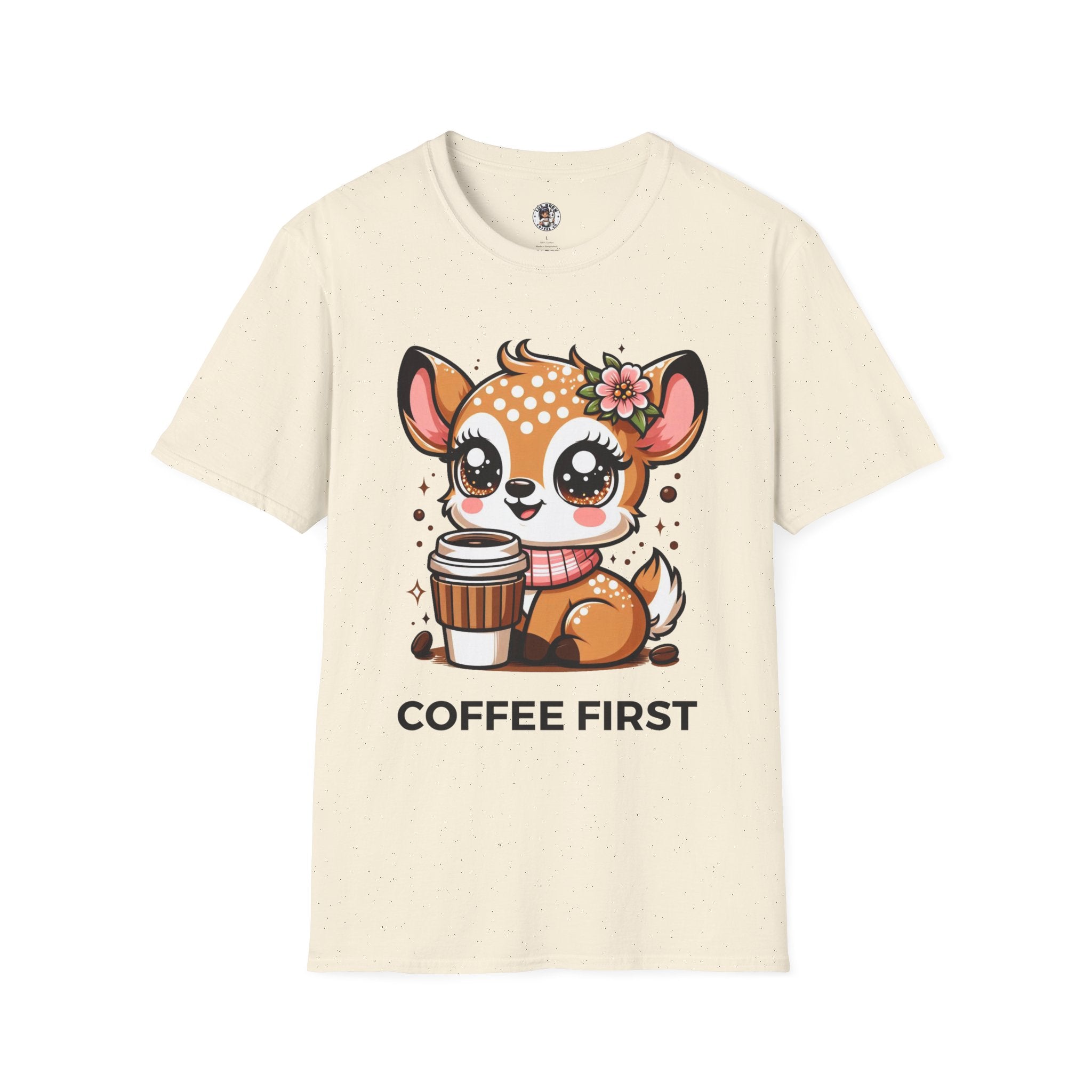 Coffee First Cute Baby Deer Unisex Softstyle T-Shirt