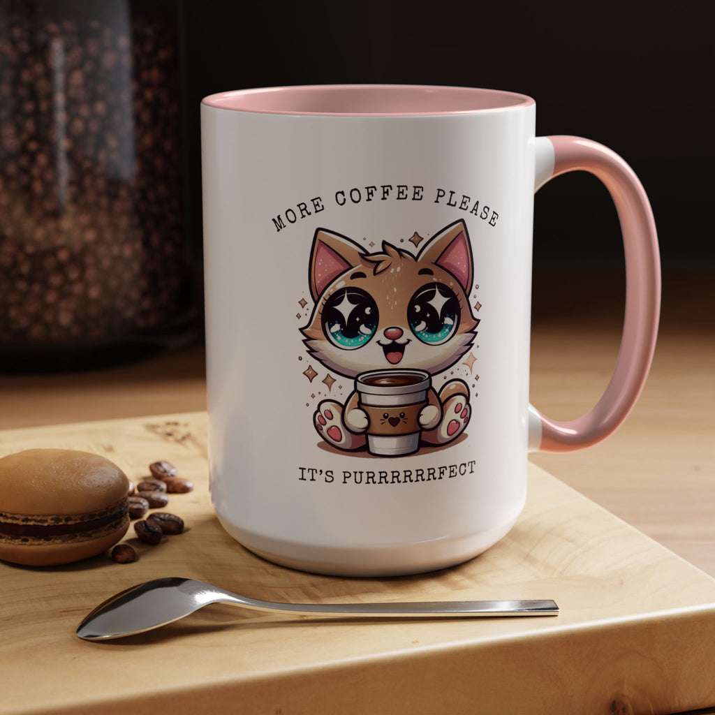 Cute Cat Coffee Mug - More Coffee Please, Adorable Gift for Cat Lovers, Fun Kitchen Decor, Perfect for Birthdays or Holidays