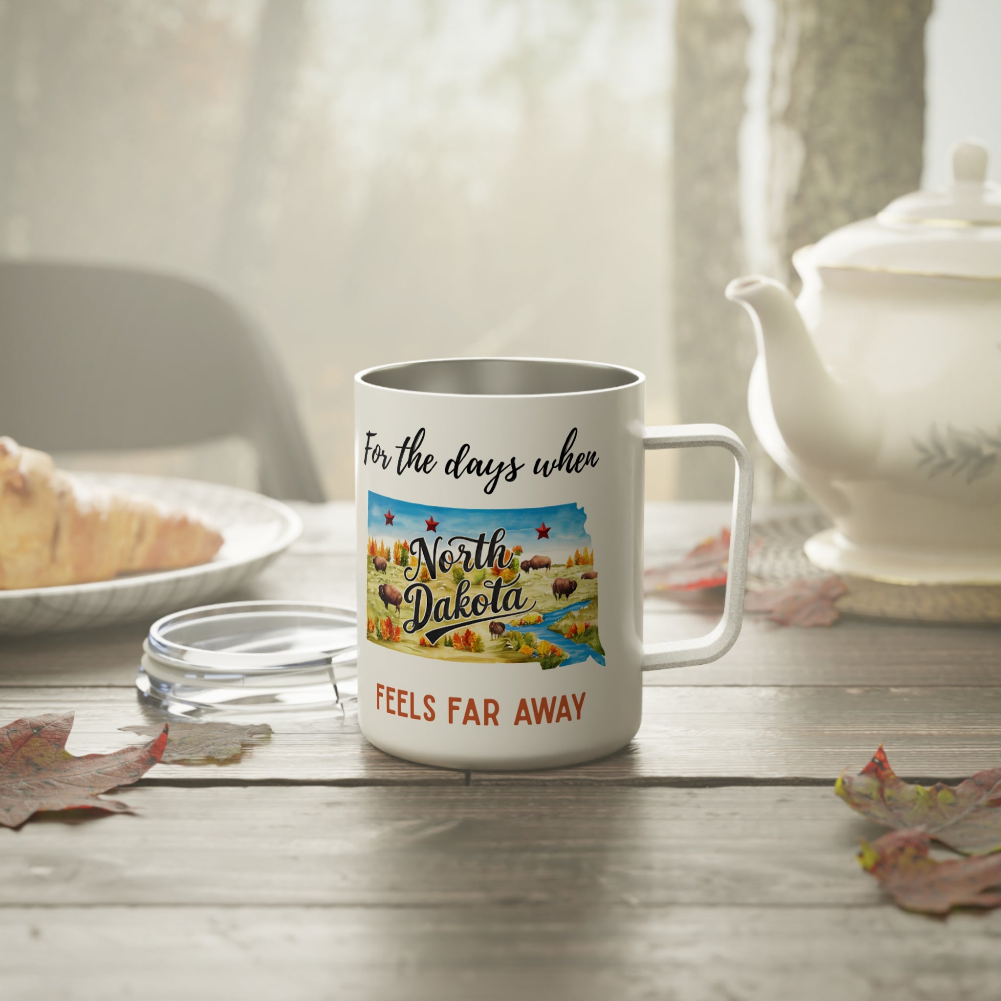 North Dakota feels far away Insulated Coffee Mug, Missing North Dakota Coffee tumbler, Homesick Mug