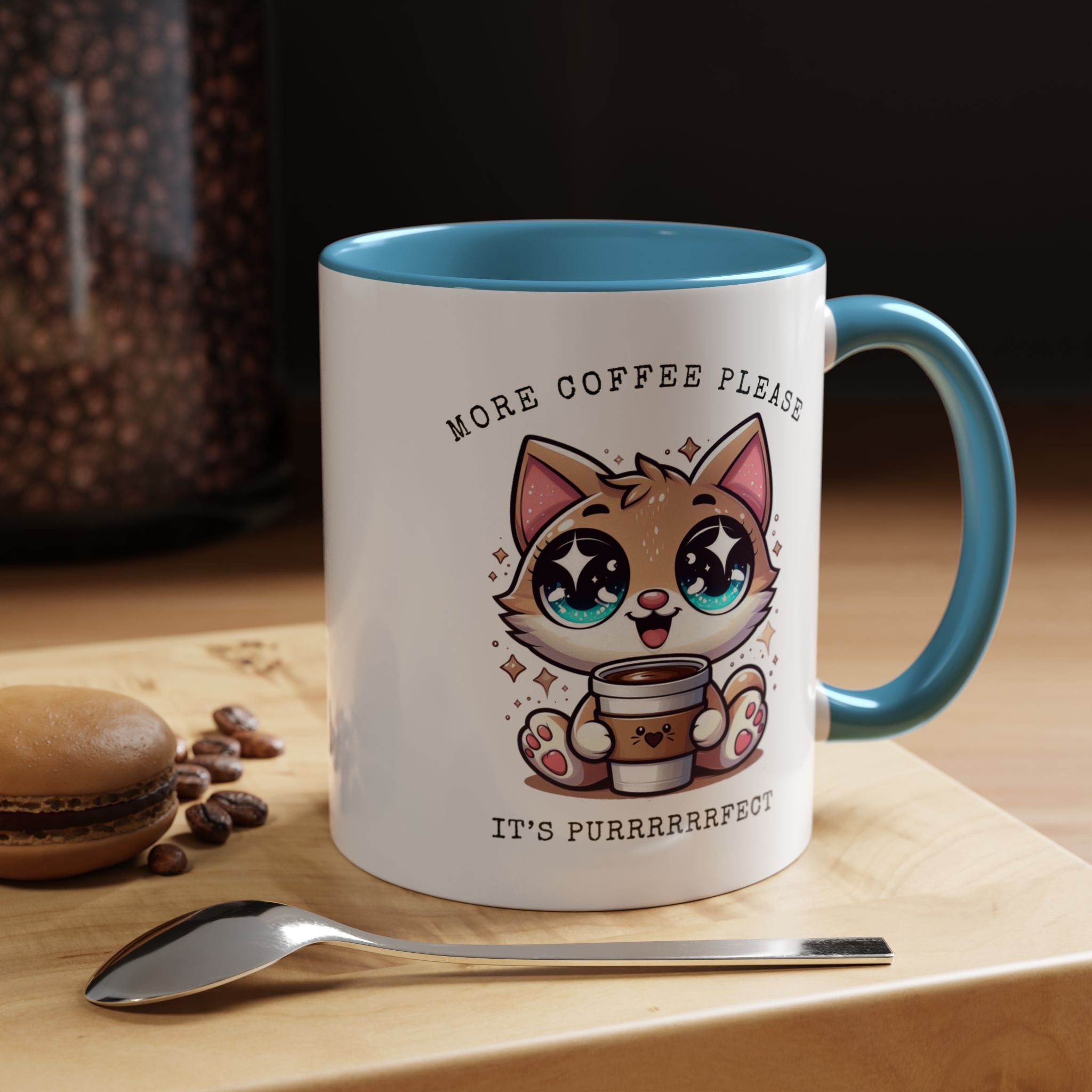 Cute Cat Coffee Mug - More Coffee Please, Adorable Gift for Cat Lovers, Fun Kitchen Decor, Perfect for Birthdays or Holidays
