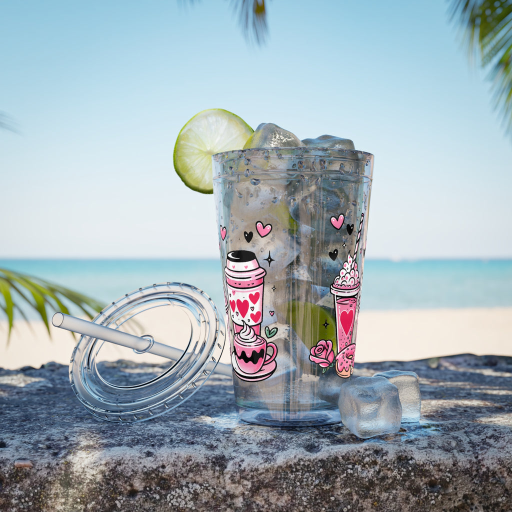 Sunsplash Tumbler with Straw, 16oz, Valentine's Day, Valentine Gift for her, Valentine Gift for him, Coffee Lovers Tumbler