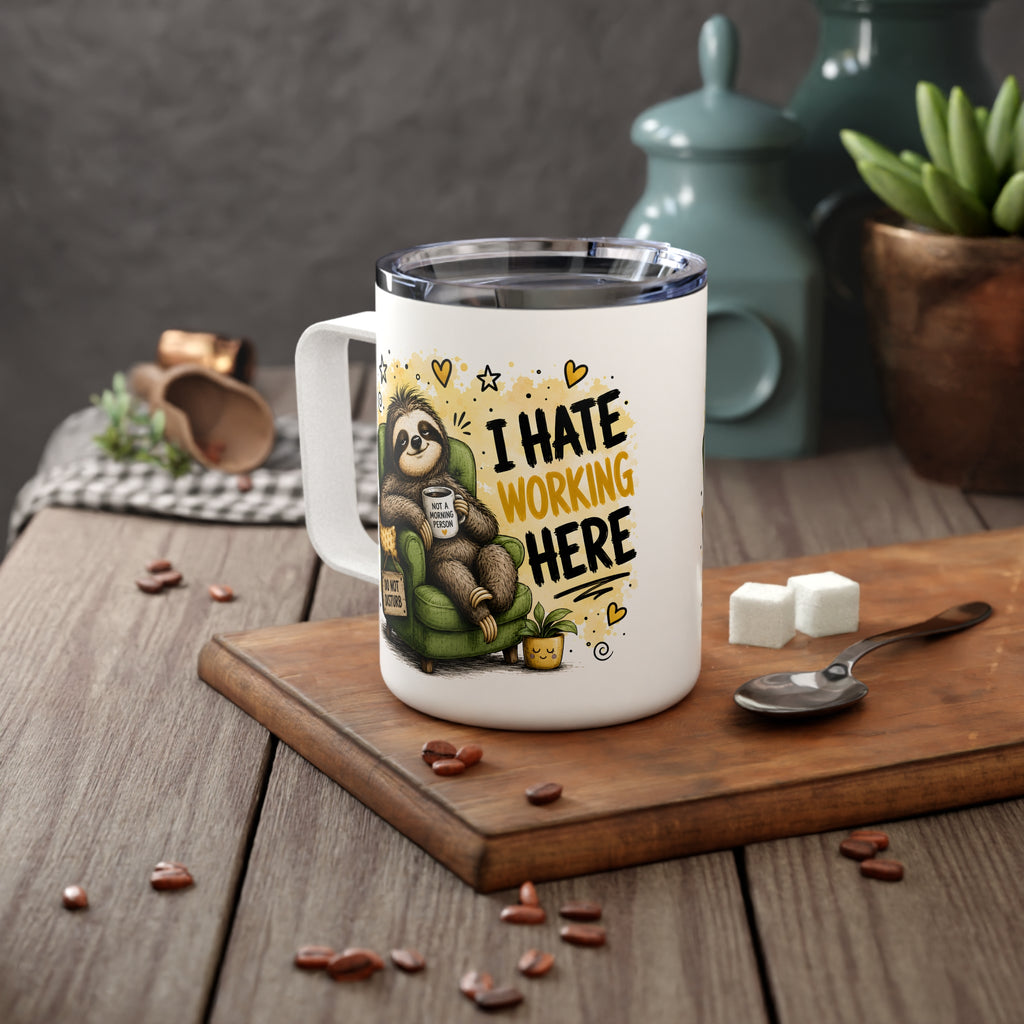 I hate working here Insulated Coffee Mug, Funny Coffee Mug (Sloth)