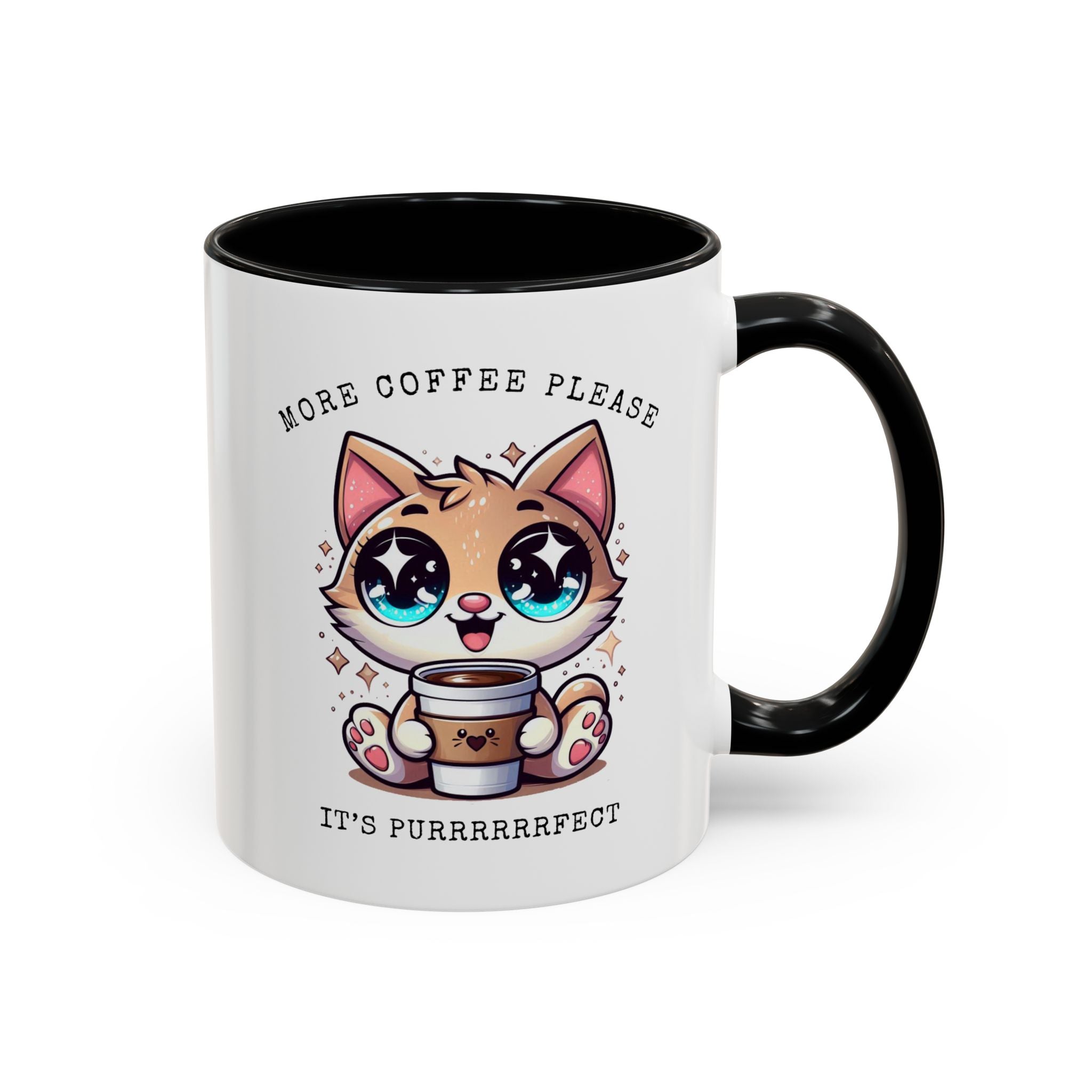 Cute Cat Coffee Mug - More Coffee Please, Adorable Gift for Cat Lovers, Fun Kitchen Decor, Perfect for Birthdays or Holidays