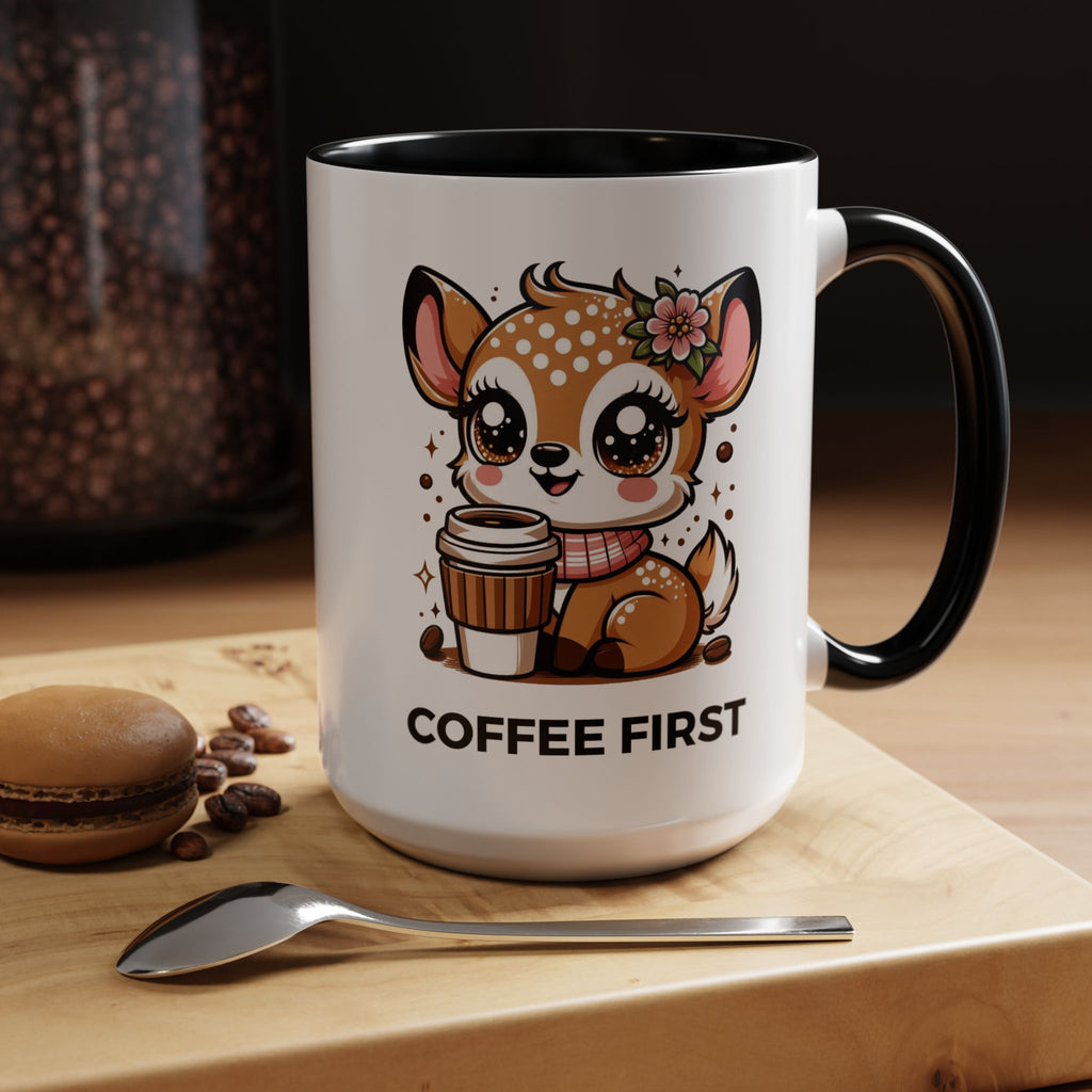 Cute Coffee Mug, Coffee First, Animal Lover Gift, Kawaii Mug, Adorable Animal Coffee Cup