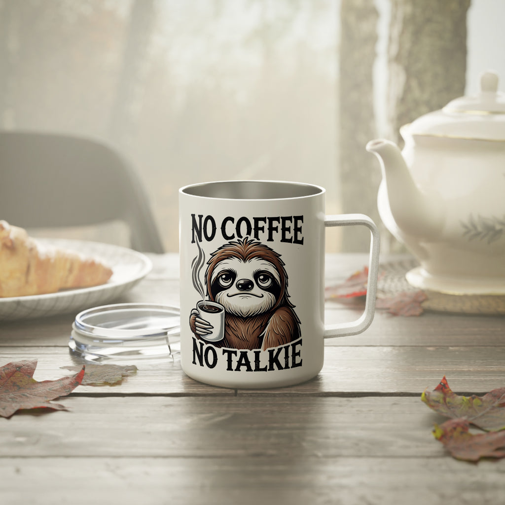 Sarcastic Insulated Travel Coffee Mug, No Coffee No Talkie Travel Mug for Coffee Lovers, Sloth Sarcastic Quote Cup, Caffeine Lover Gift