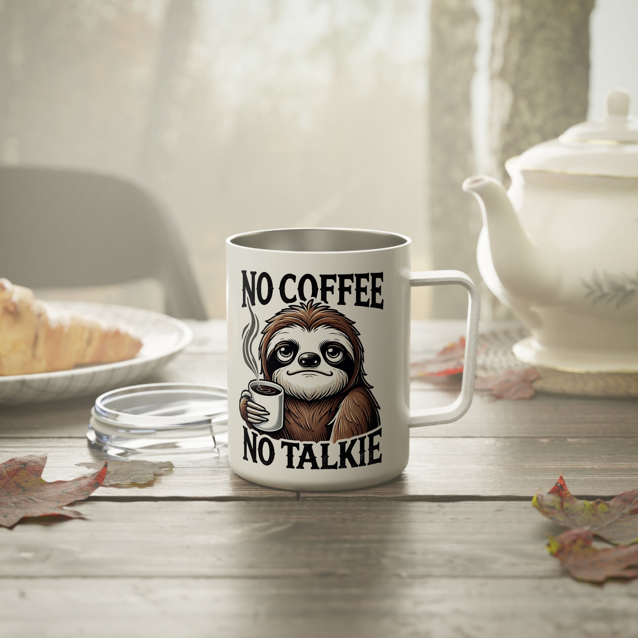 Sloth No Coffee No Talkie Insulated Travel Mug, Sarcastic Quote Cup