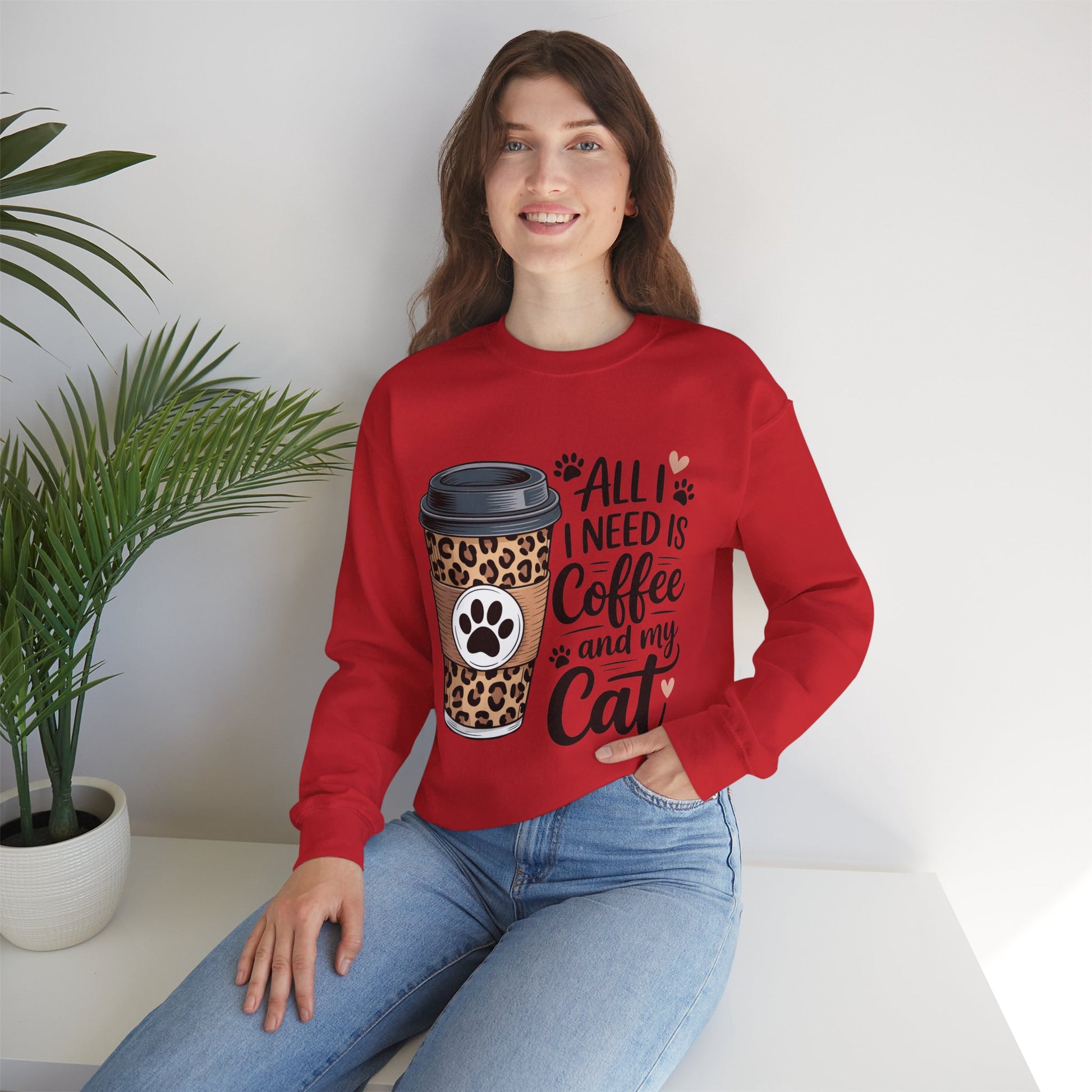 Coffee & Cat Lover Sweatshirt, Animal Lover Crewneck, All I need is Coffee and my cat Sweatshirt