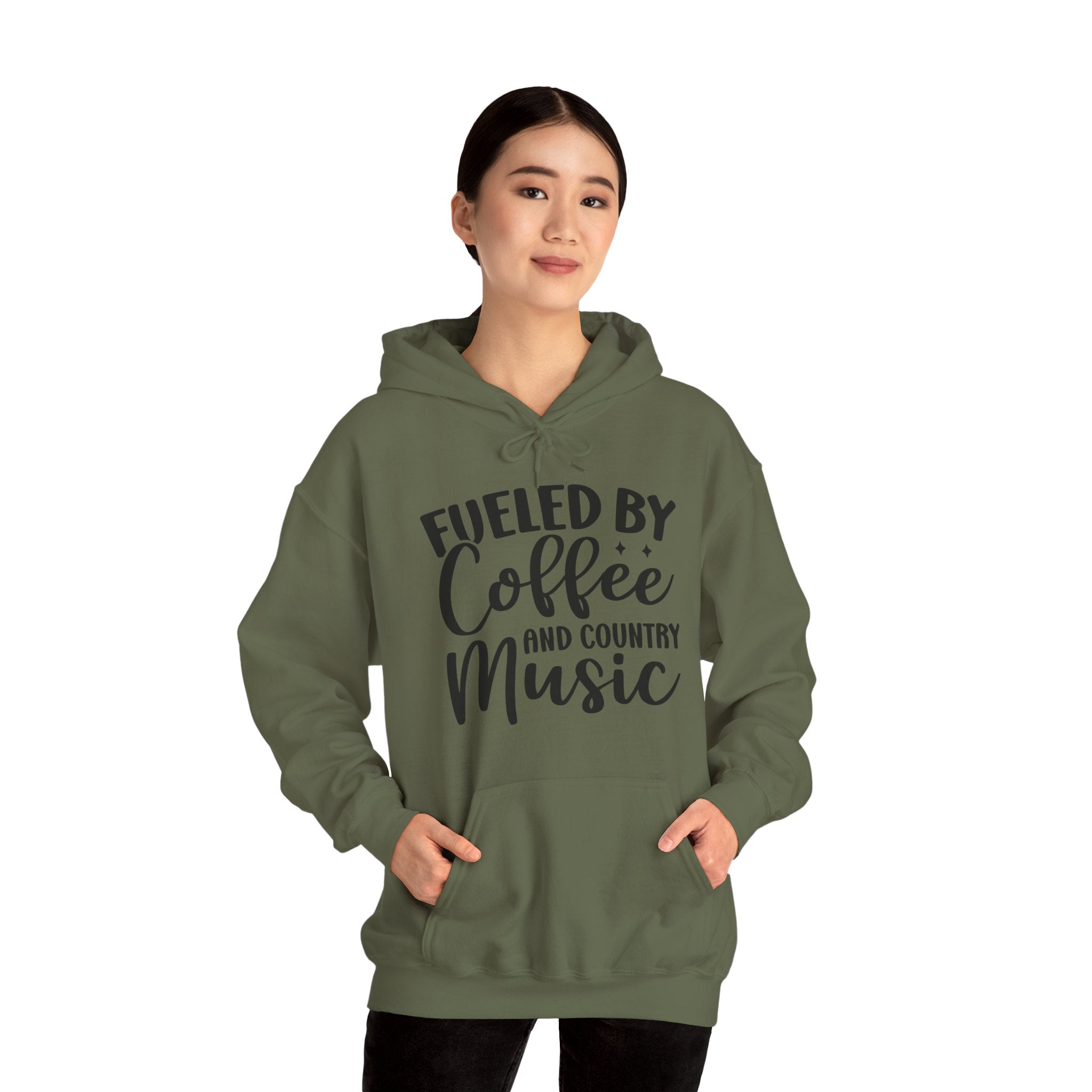 "Fueled by Coffee and Country Music" Cozy Pullover for Country Music Lovers, Unisex Hoodie for Coffee Lovers
