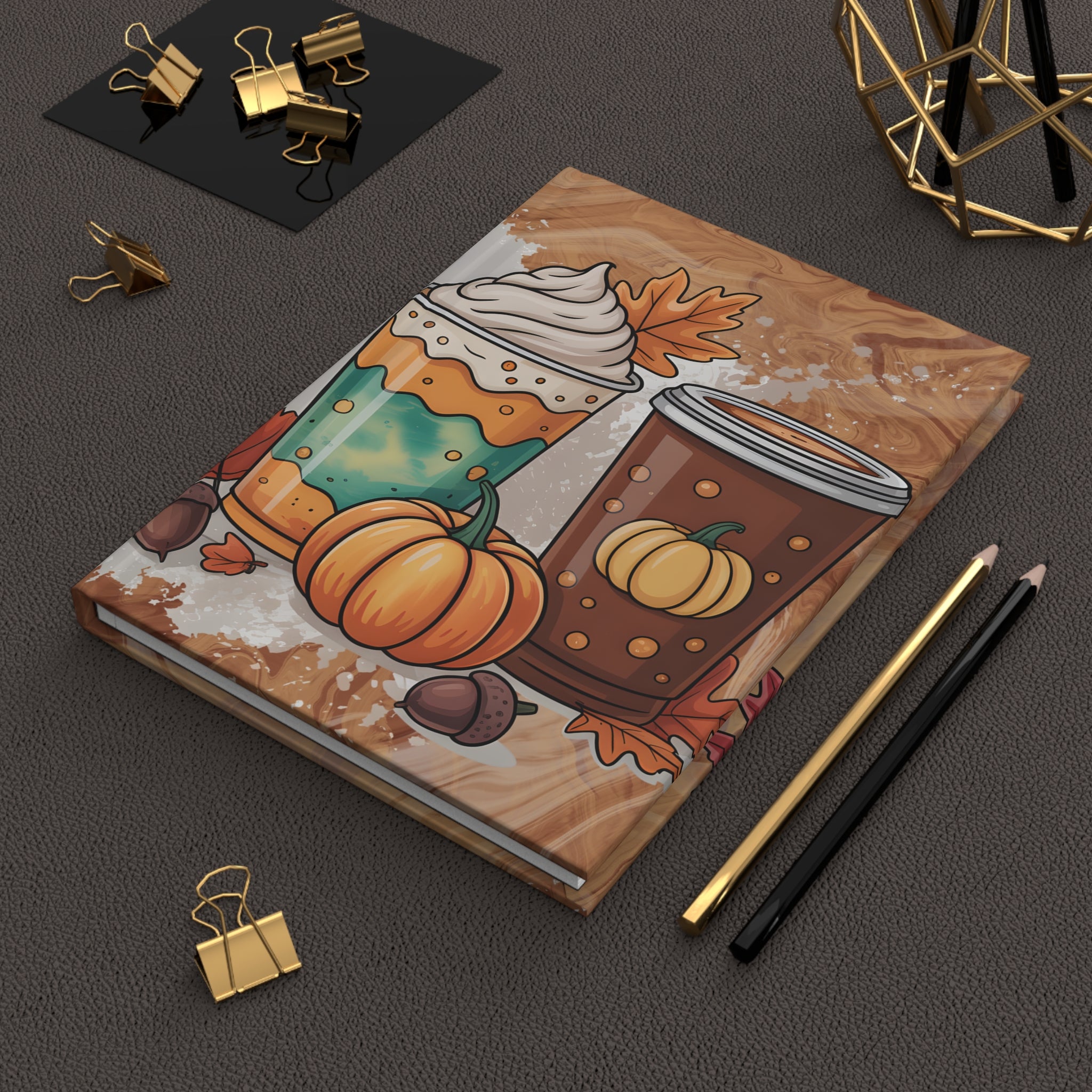 Autumn-Themed Hardcover Journal with Pumpkin Spice Design, Coffee Lovers Journal, Fall Journal, Gift for Writers, Thanksgiving Journal