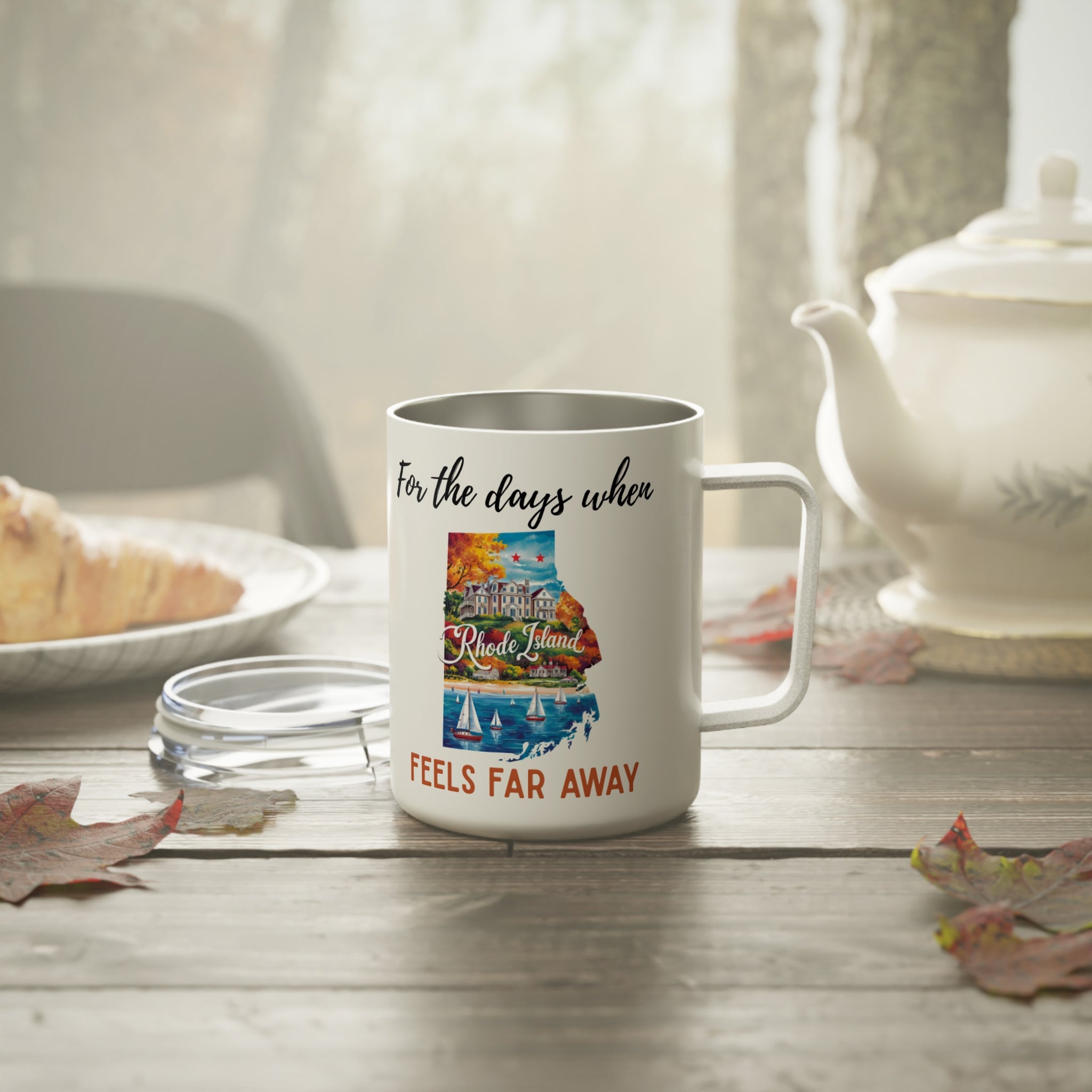 Rhode Island feels far away Insulated Coffee Mug, Missing Rhode Island Coffee tumbler, Homesick Mug
