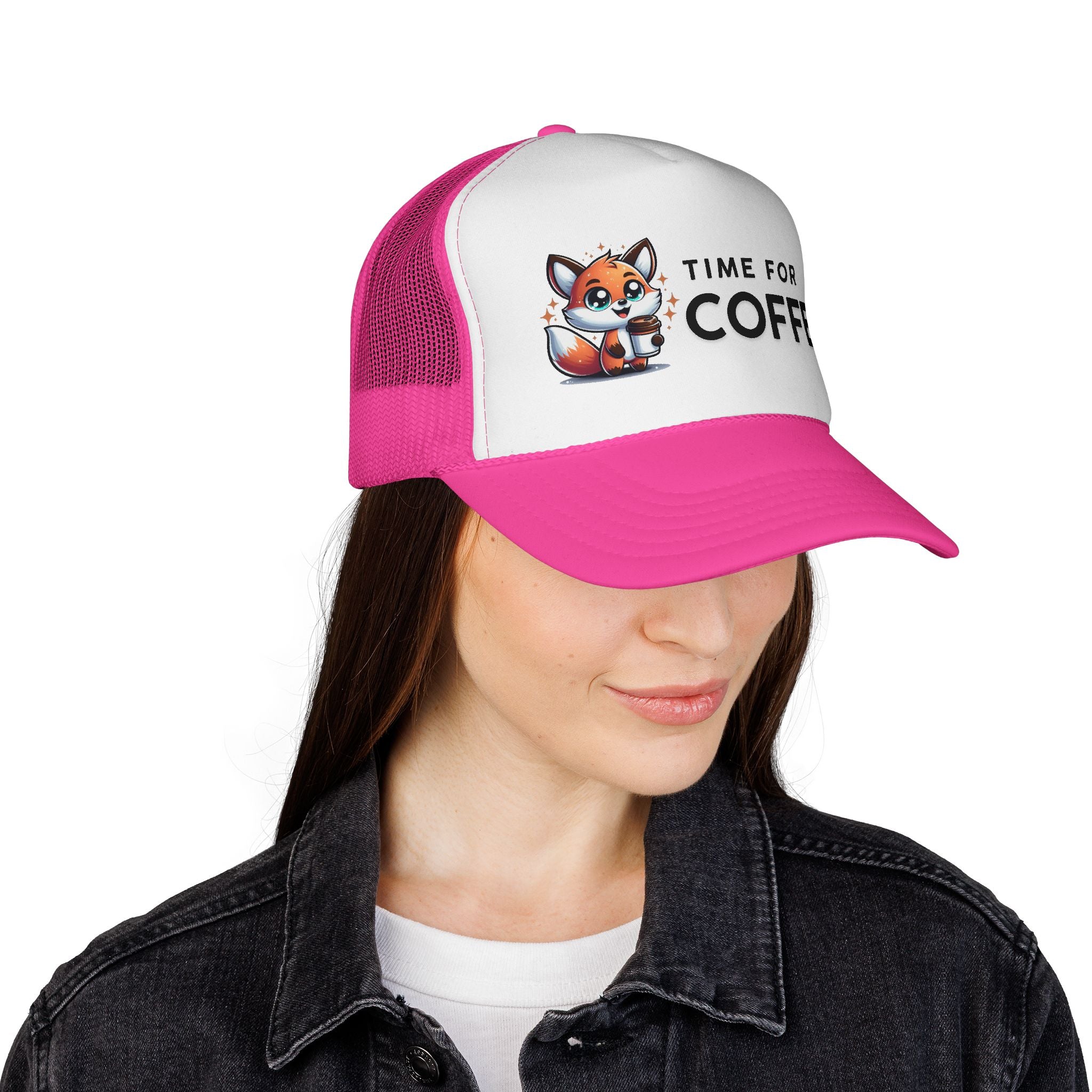 Time for Coffee Trucker Cap – Fun Fox Design | Perfect Gift for Coffee Lovers, Outdoor Adventures, Birthdays, Friends, Casual Style