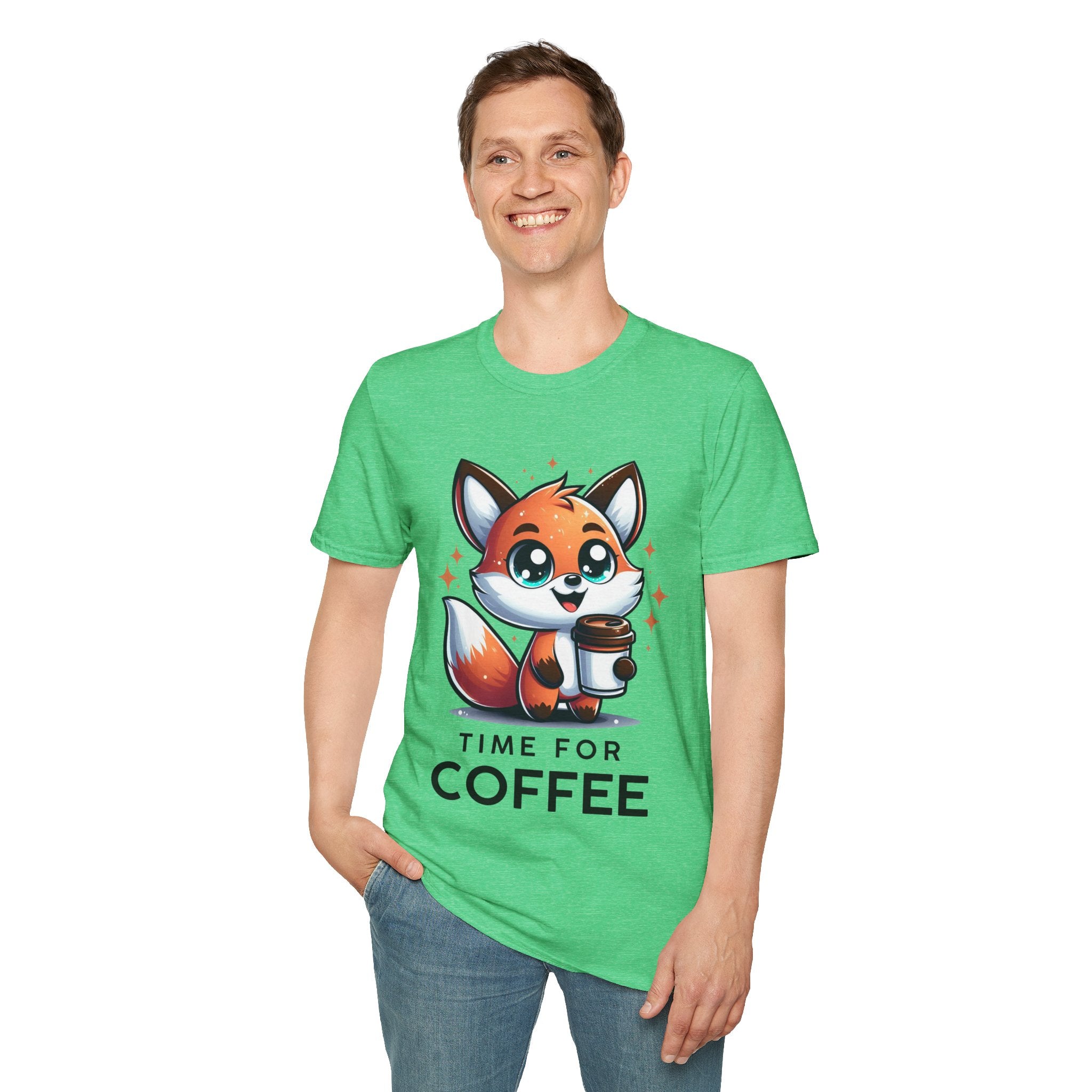 Time For Coffee Cute Fox Unisex Softstyle T-Shirt