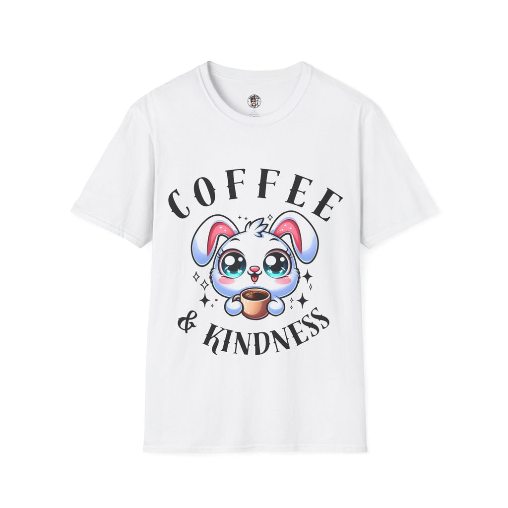 Coffee & Kindness Graphic T-Shirt, Cute Bunny Tee, Gift for Coffee Lovers, Animal Lover Shirt, Coffee Lovers T-Shirt