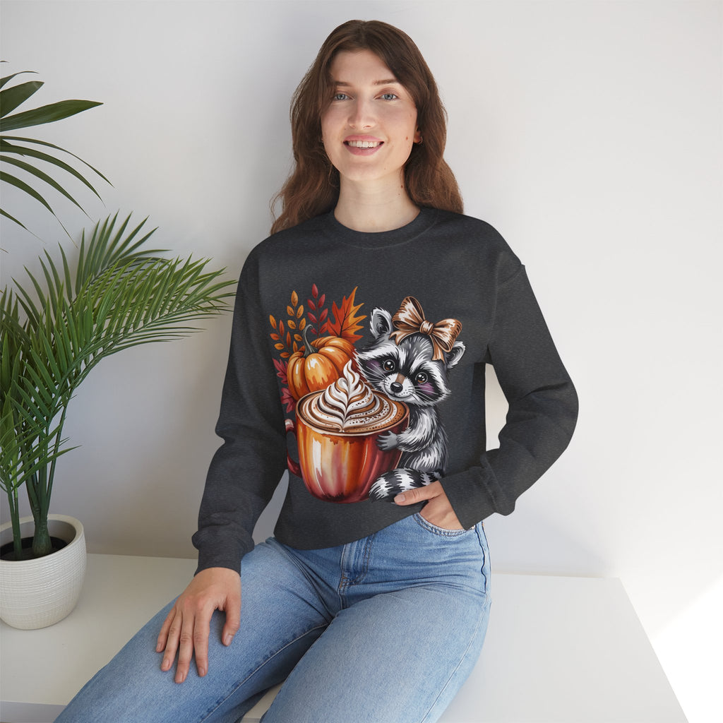 Cozy Raccoon Pumpkin Sweatshirt, Autumn Fashion, Fall Sweater, Cute Gift for Animal Lovers, Casual Layering Piece, Perfect for Thanksgiving