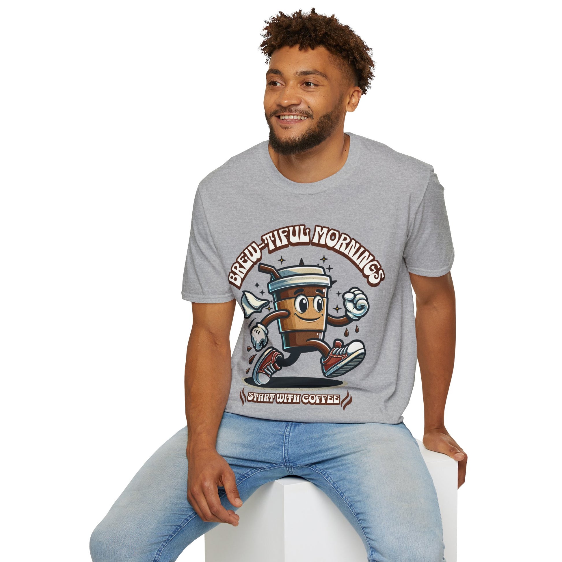 Brew-tiful Mornings start with Coffee Unisex Softstyle T-Shirt, Coffee T-Shirt for Coffee lovers