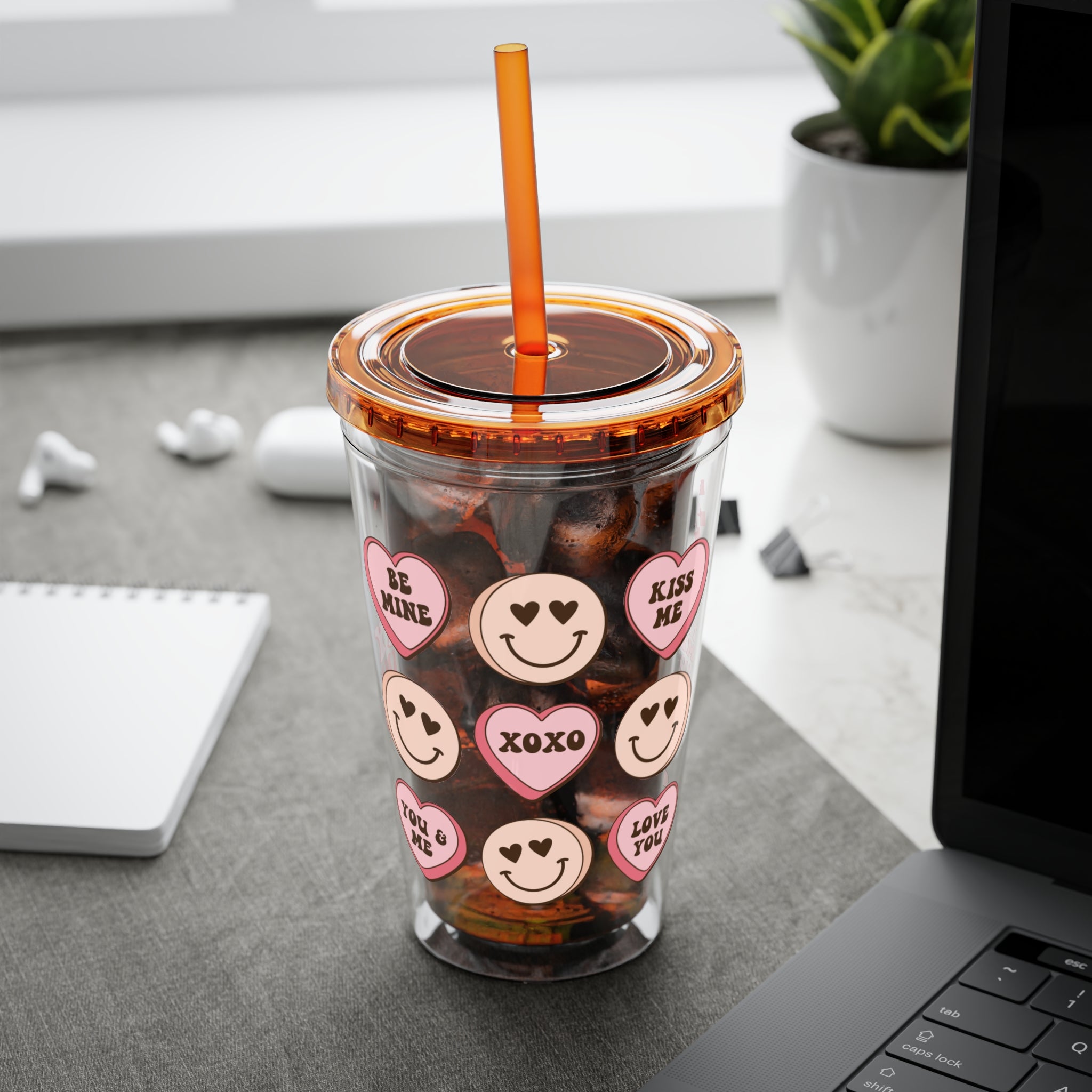 Valentine be mine Tumbler, Iced Coffee Cup, Trendy Coffee Mug, Soda Cups, Sunsplash Tumbler with lid and straw, 16oz