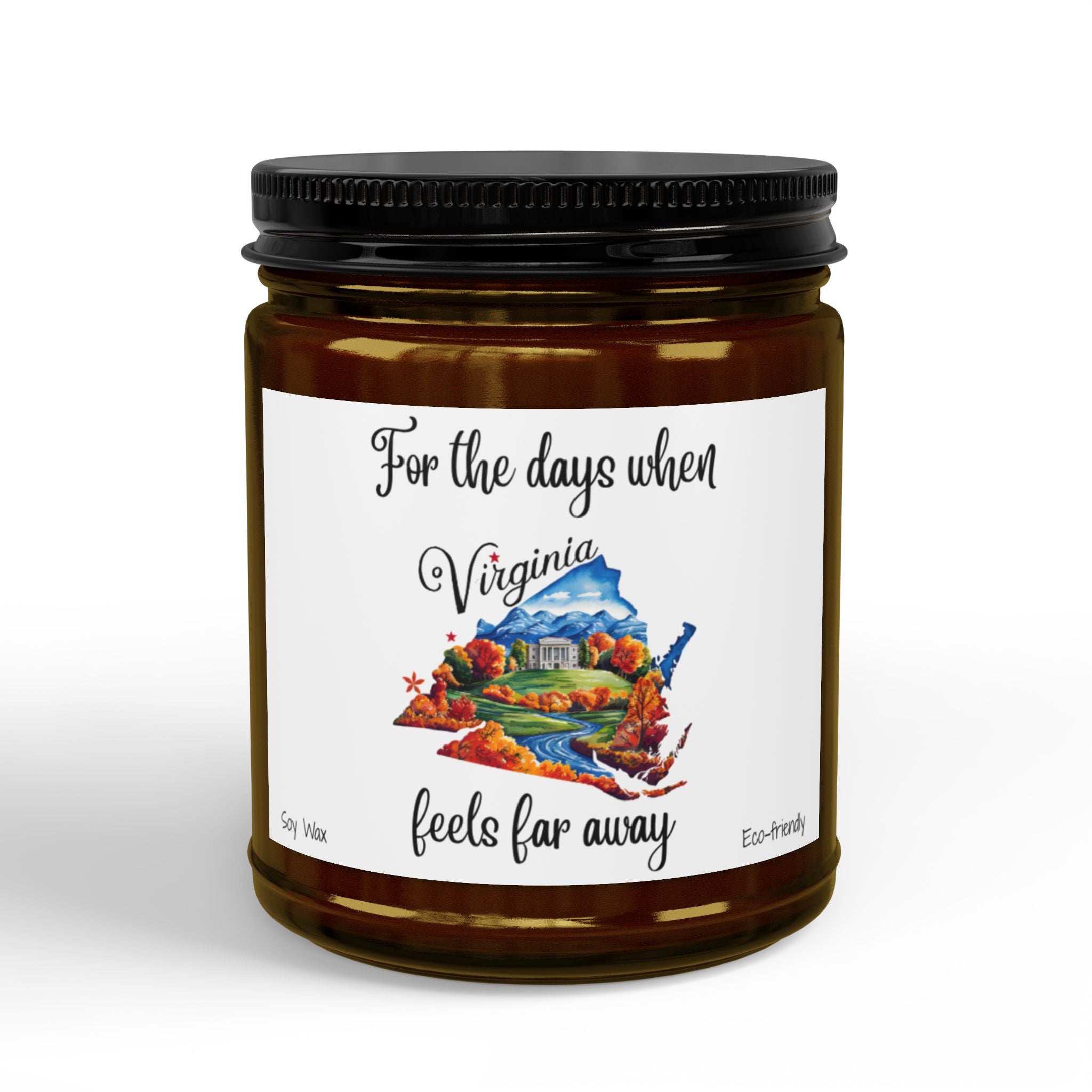 When Virginia feels far away, Homesick Virginia Gift, State Candle, Virginia Souvenir, Scented Soy Candles Black Lid, Eco-friendly Gift