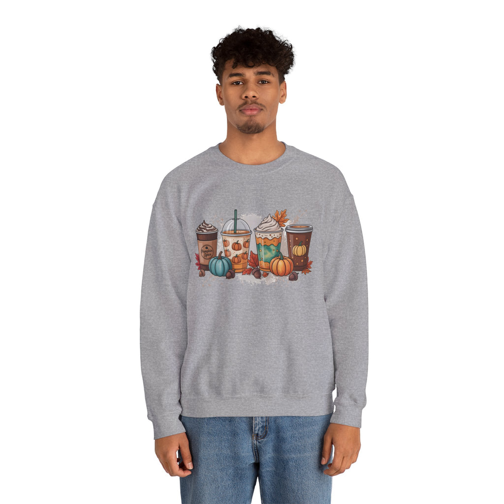 Fall-Inspired Cozy Crewneck Sweatshirt, Autumn Apparel, Unisex Coffee Lovers Sweatshirt