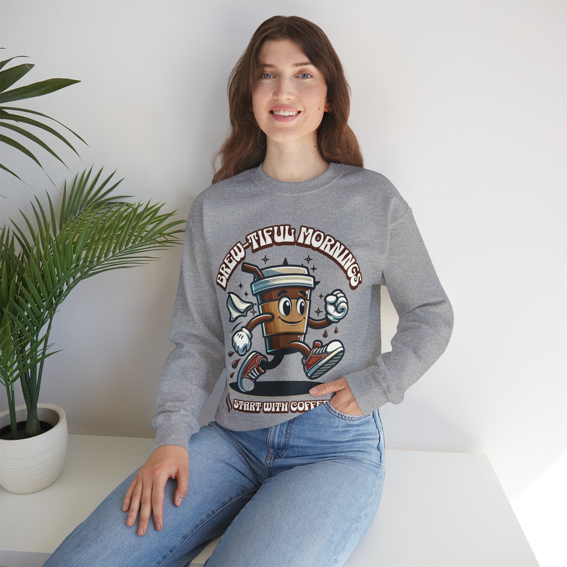 Brew-tiful Mornings start with Coffee Sweatshirt, Unisex Sweatshirt for Coffee Lovers