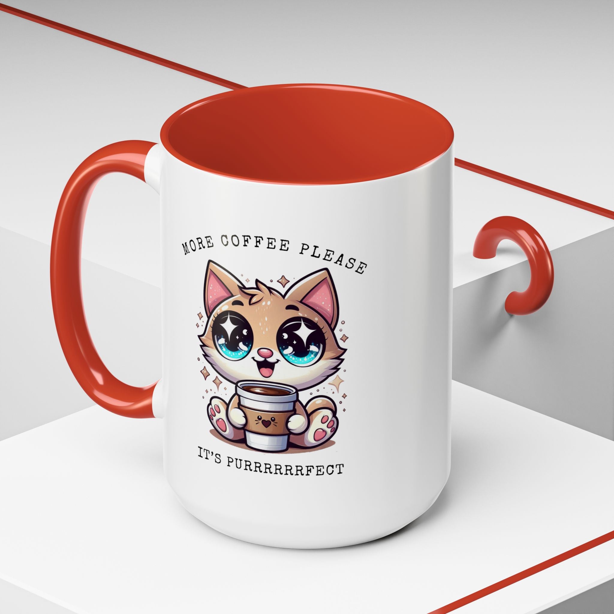 Cute Cat Coffee Mug - More Coffee Please, Adorable Gift for Cat Lovers, Fun Kitchen Decor, Perfect for Birthdays or Holidays