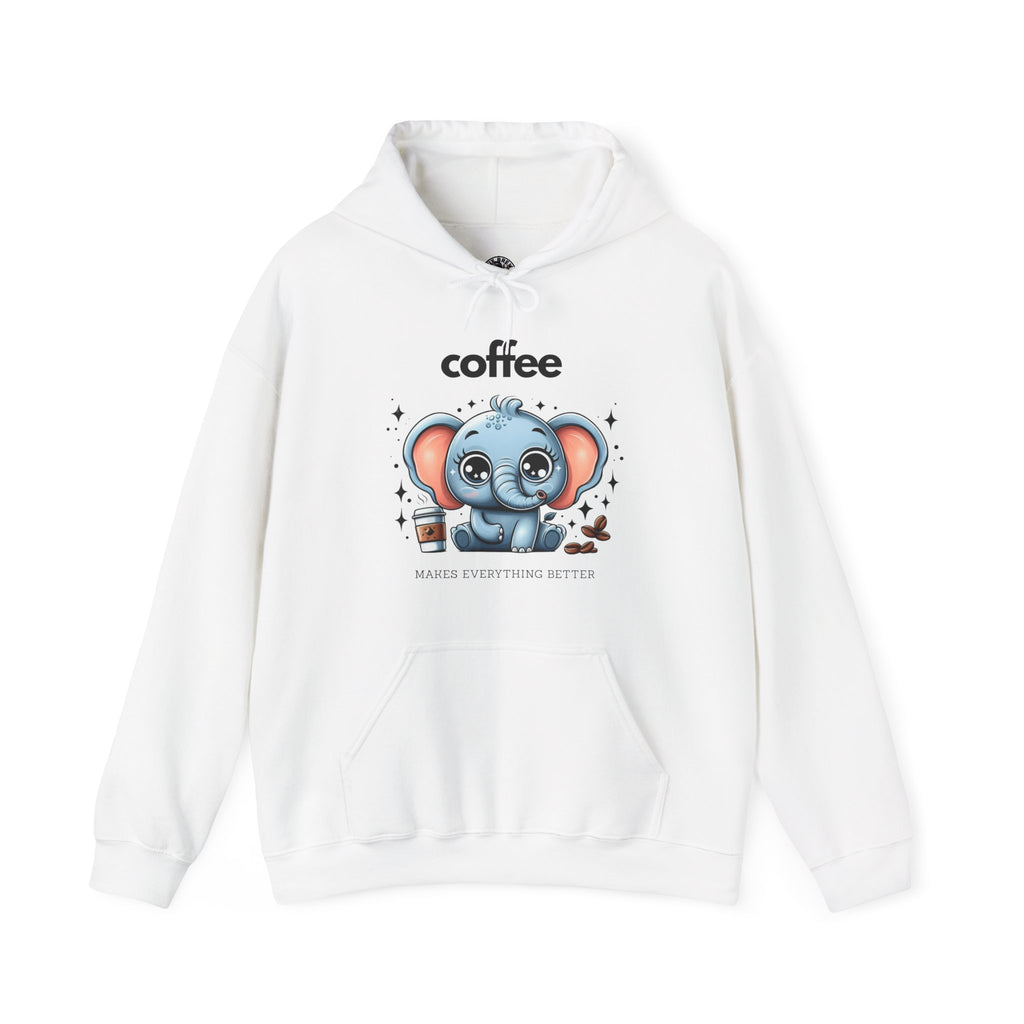 Coffee Loving Elephant Hoodie, Cute Sweatshirt for Animal Lovers, Gifts for Her, Cozy Fashion, Warm Winter Wear