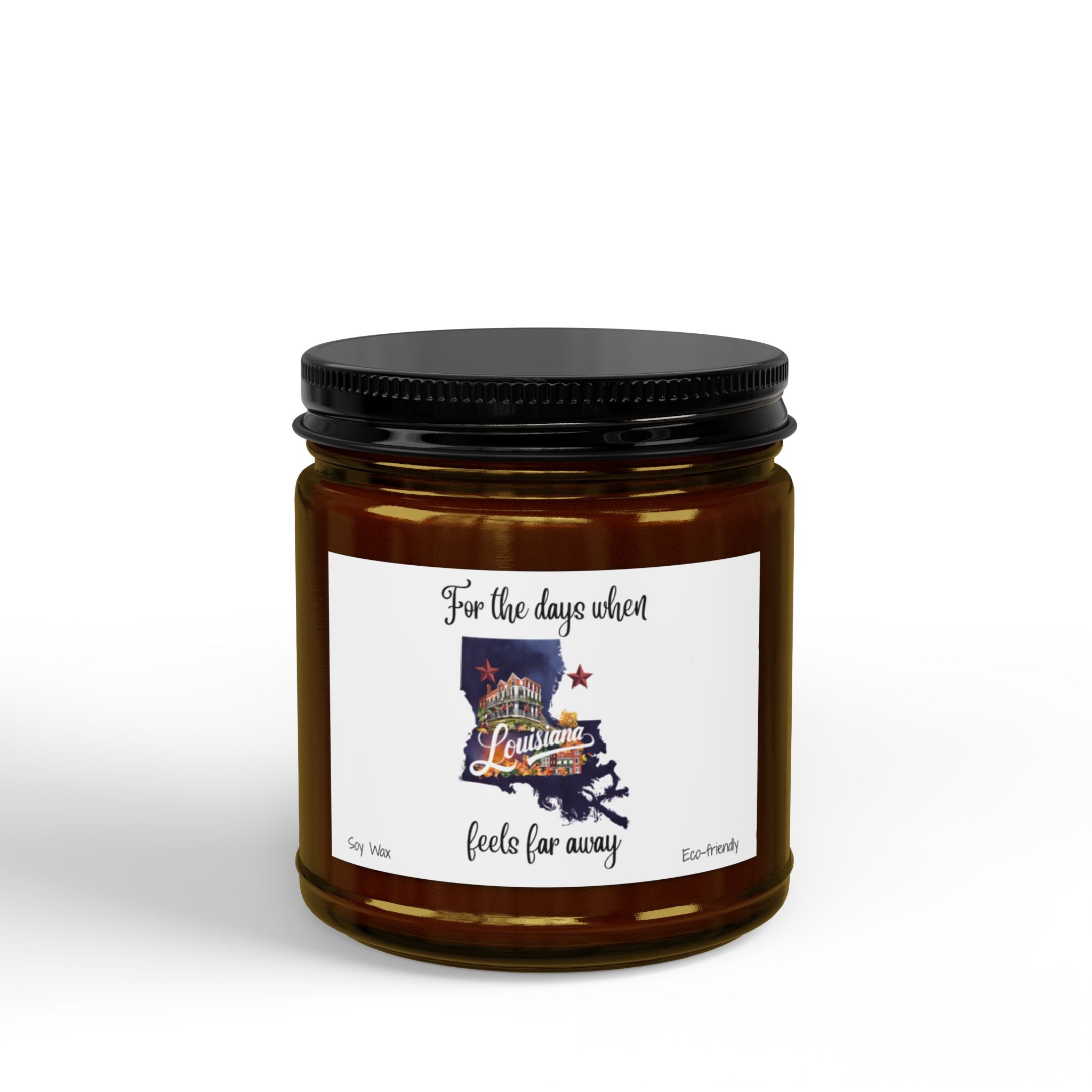 For the days when Louisiana feels far away, Homesick Louisiana Gift, State Candle,Souvenir, Scented Soy Candles Black Lid, Eco-friendly Gift