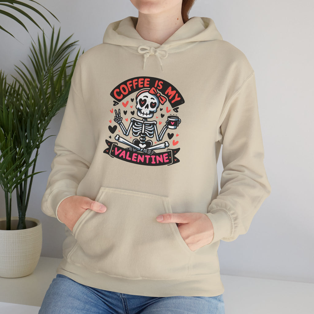 Coffee is My Valentine Hoodie, Valentine's Day Gift, Cute Skeleton Design
