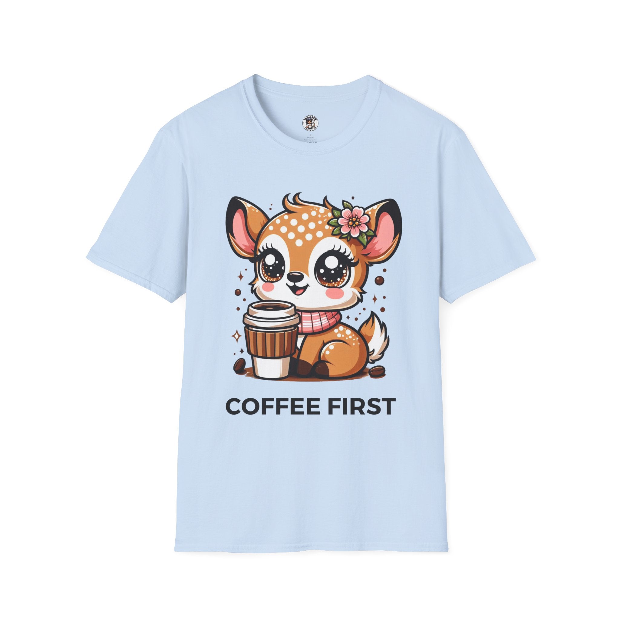 Coffee First Cute Baby Deer Unisex Softstyle T-Shirt